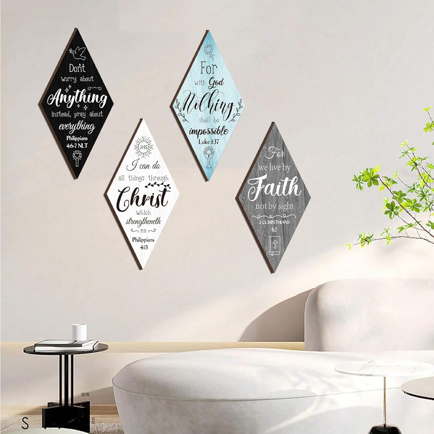 Christian Inspirational Rustic Wall Decor - 4 Pcs Bible Verses Motivational Art Inspiring Wooden Hanging Plaque Quotes Signs for Office Living Room Bedroom - Image 3