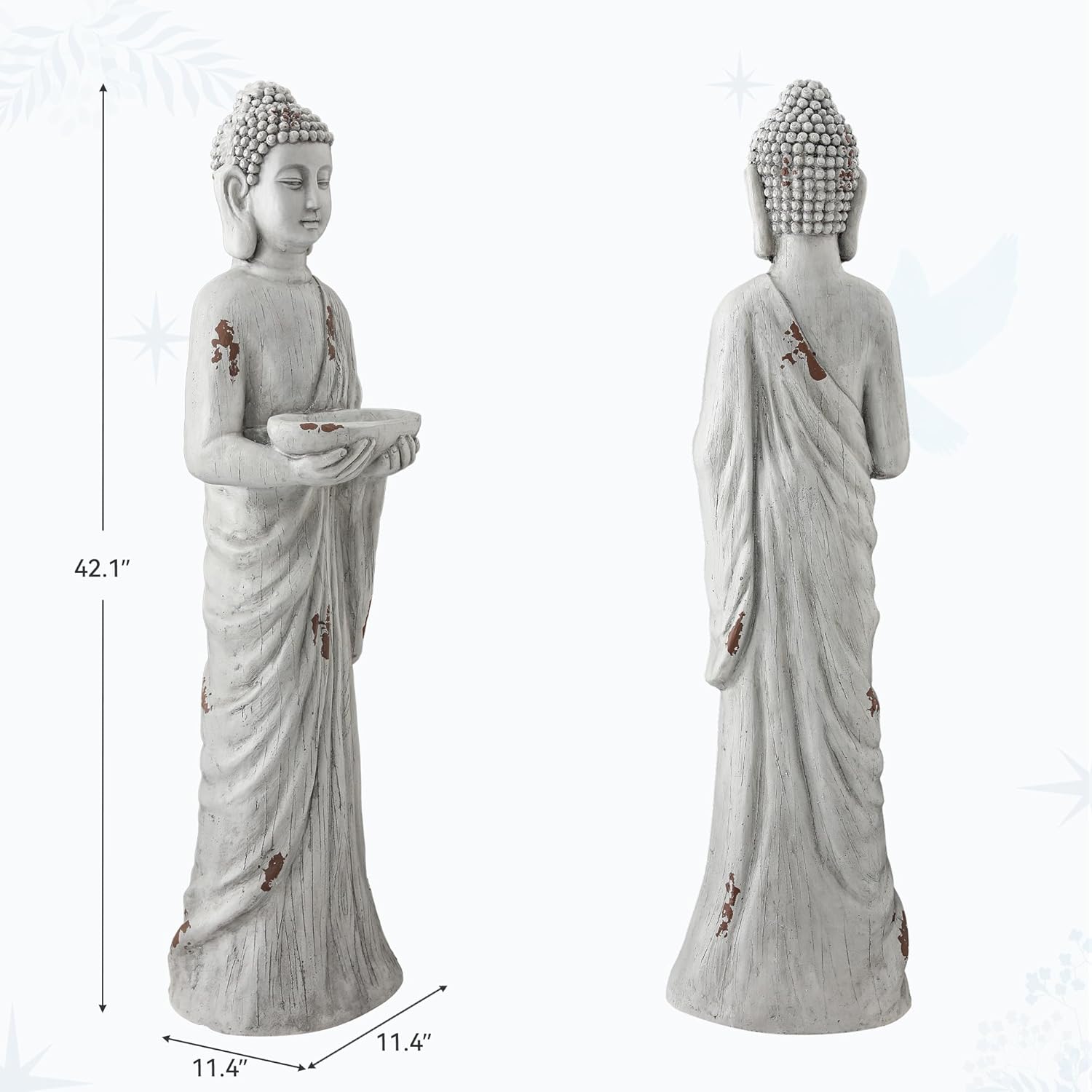 42" Extra-Large Buddha Outdoor Statue with Birdfeeder, Tall Zen Meditative Buddha Figures, Durable Weatherproof MGO Sculpture for Garden, Patio, Yard, Porch or Indoor Home Decor - Image 9