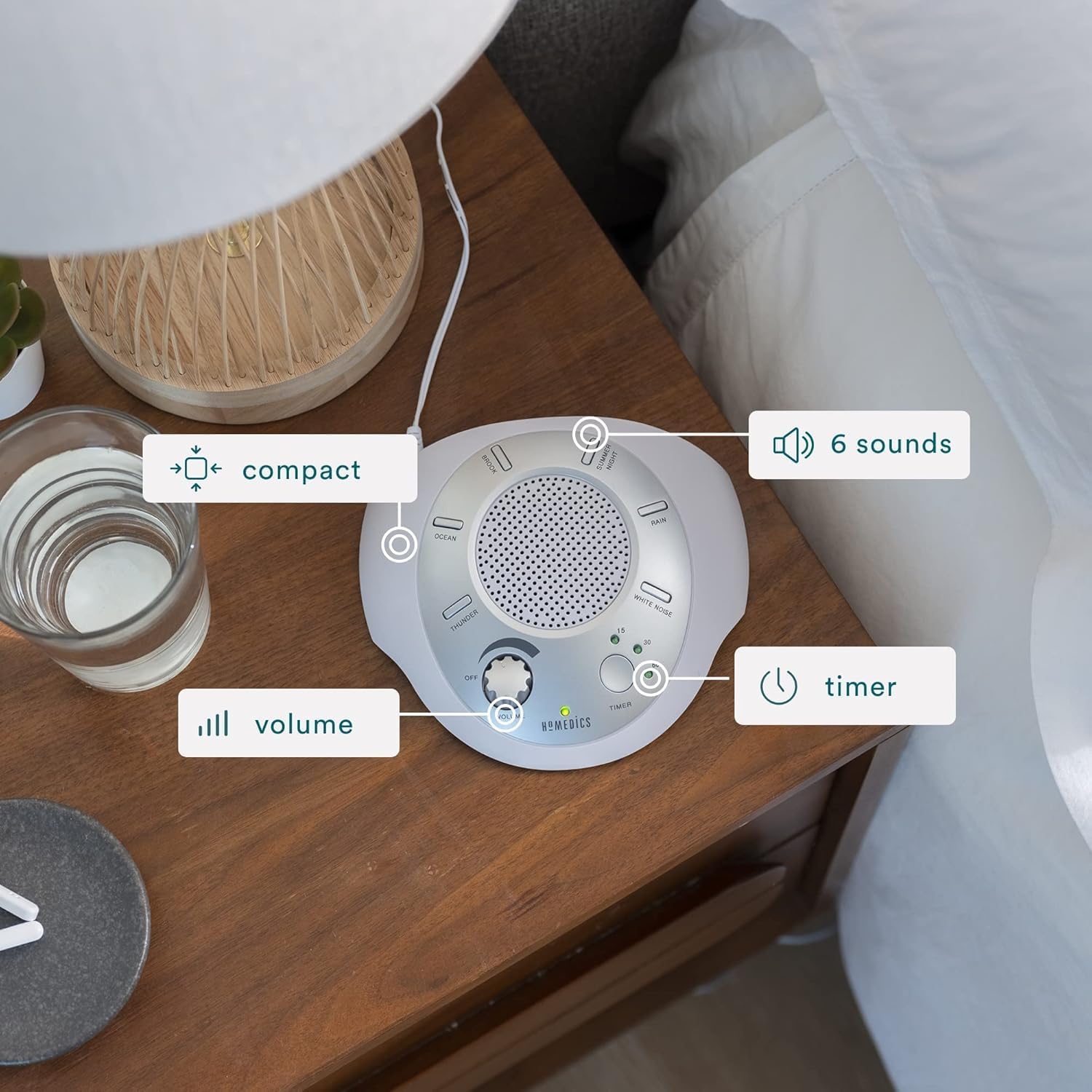Homedics SoundSleep White Noise Sound Machine, Silver, Small Travel Size with 6 Relaxing Nature Sounds, Portable Therapy for Home, Office, Nursery, Auto-Off Timer - Image 7