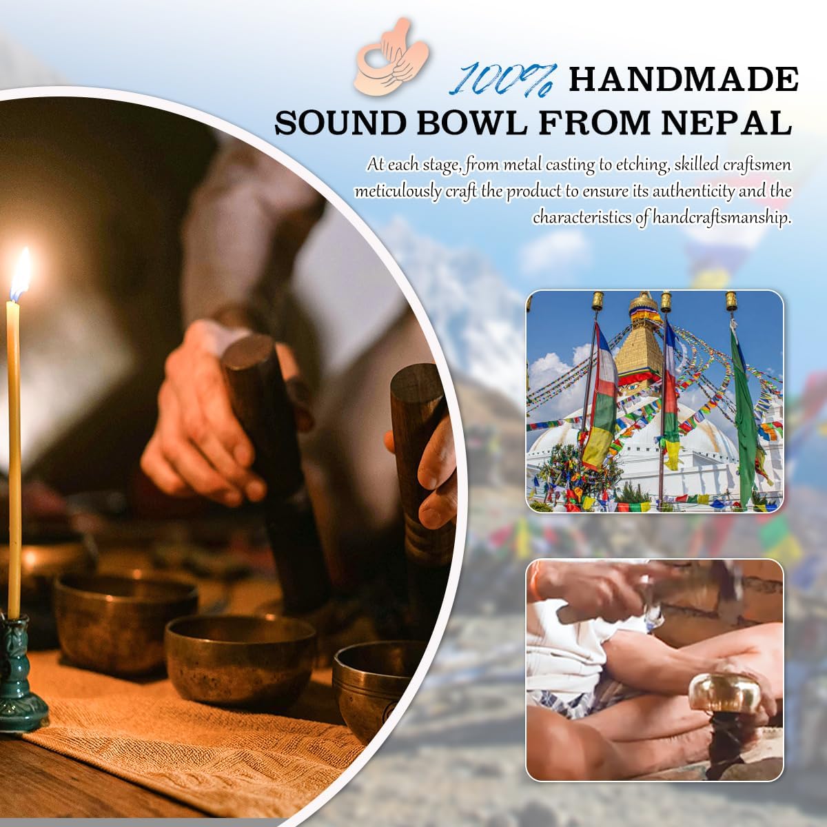Relaehih Tibetan Singing Bowls Set-Hand-hammered in Nepal Sound Bowl for Meditation, Yoga, Chakra, Meditation Accessories, Unique Gifts for Women, Men (Blue, 5 inch) - Image 3