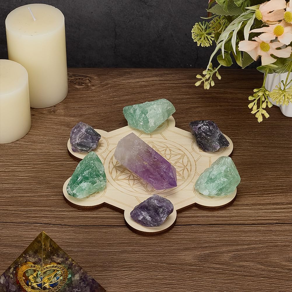 FINGERINSPIRE Hexagon Wooden Crystal Grid Board with Chakra Design 5.3x5.8x0.2inch PapayaWhip Color Wood Plate for Crystal Energy Healing Meditation Decoration Yoga Space Decoration Accessories - Image 4
