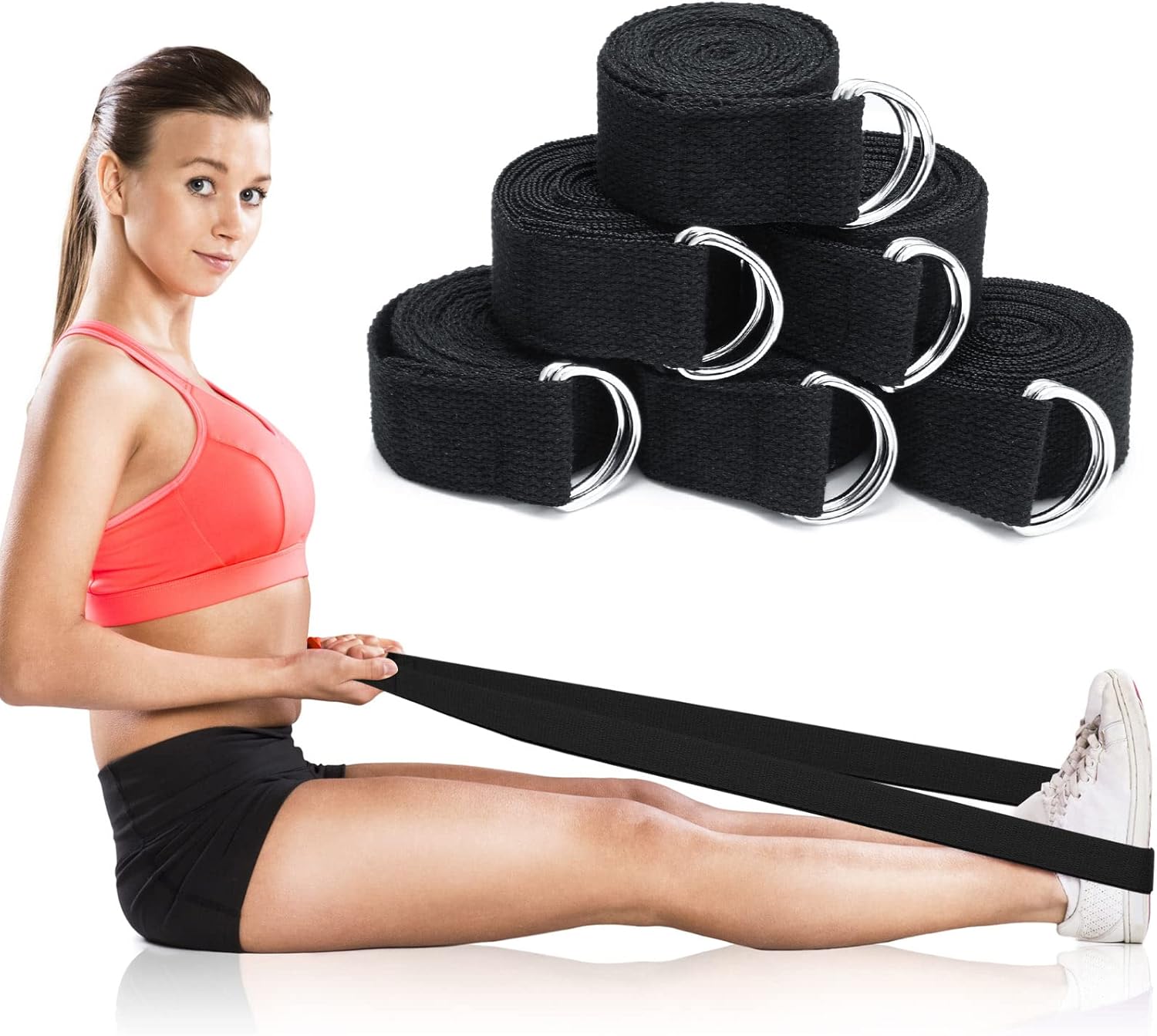 6 Pcs Yoga Strap for Stretching 8 ft Yoga Exercise Adjustable Straps Bands with Safe D Ring Buckle for Pilates, Gym Workouts, Fitness, Physical Exercise, Dance, Improve Flexibility - Image 7