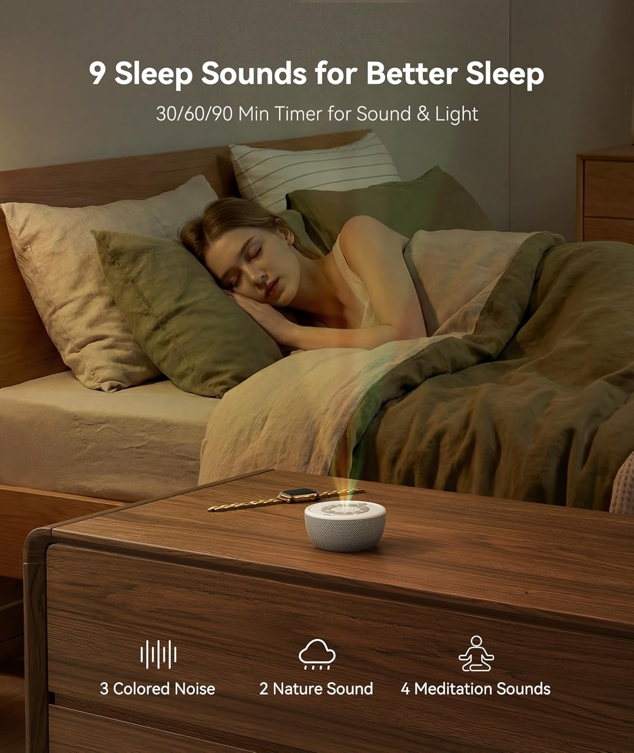 Dreamegg Portable White Noise Sound Machine, 4-7-8 Guided Visual Meditation Breathing Light, 9 Soothing Sounds, Rechargeable Sound Machine for Sleep, Anxiety Relief, Travel, Gifts, Adults - Image 6