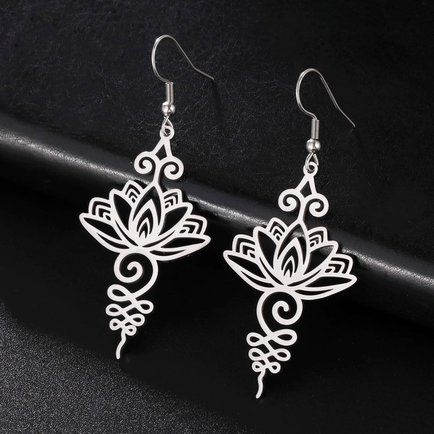 kkjoy Lotus Unalome Necklace Stainless Steel Lotus Flower Yoga Symbol Drop Earrings Inspirational Buddhism Jewelry for Women - Image 3