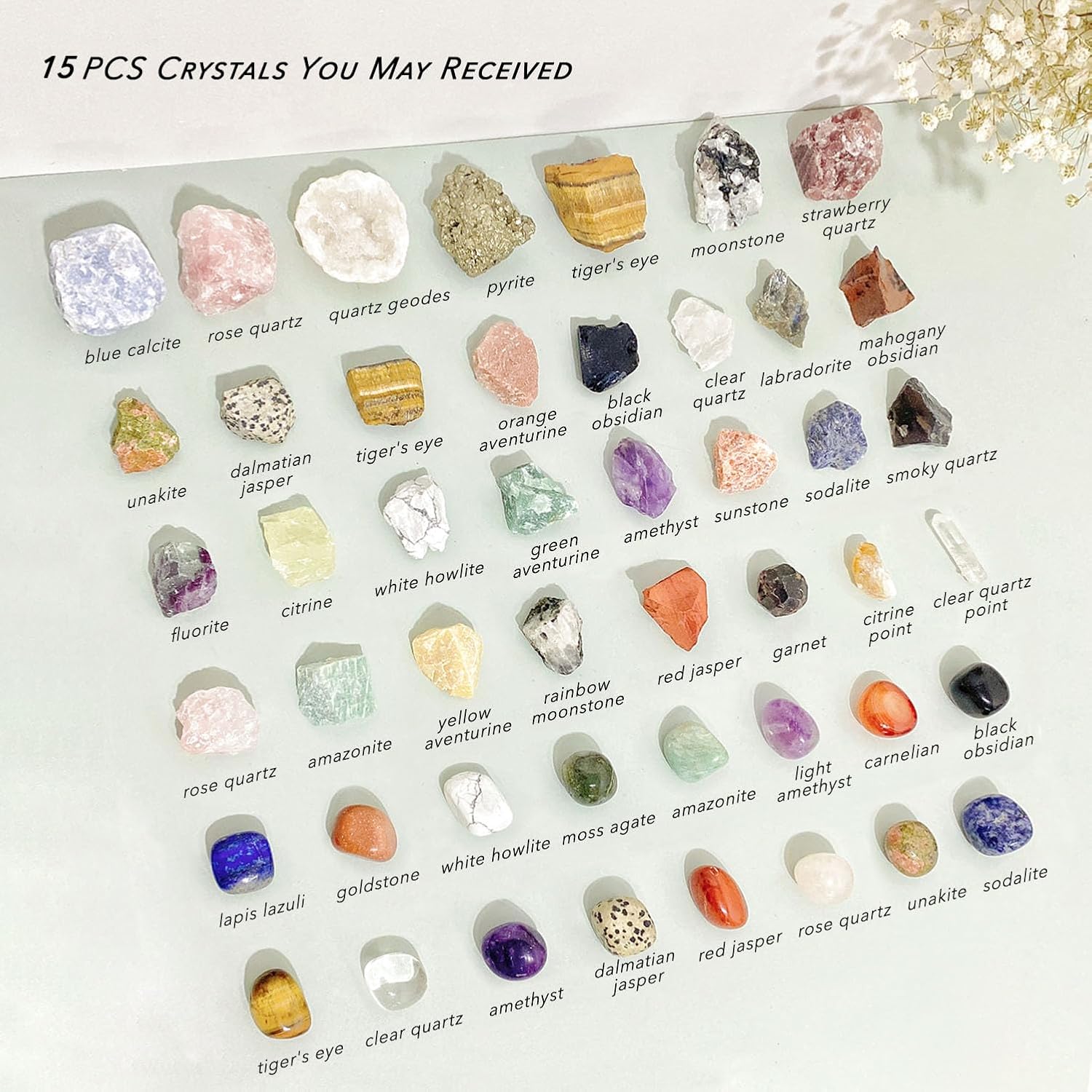15 Pcs Mystery Crystals and Healing Stones, Natural Healing Crystals Surprise Gift Set for Meditation, Reiki, Home Decor - Image 3