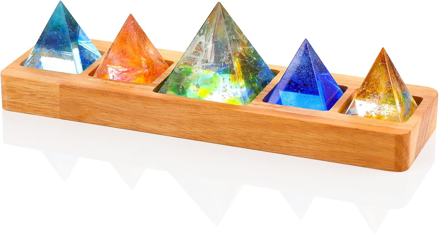 Ornalrist 5 Chakra Natural Healing Pyramid with Wooden LED Light Base Crystal Quartz Pyramid for Meditation, Positive Energy, Sleep, Spiritua Night Light Home Decor - Image 7