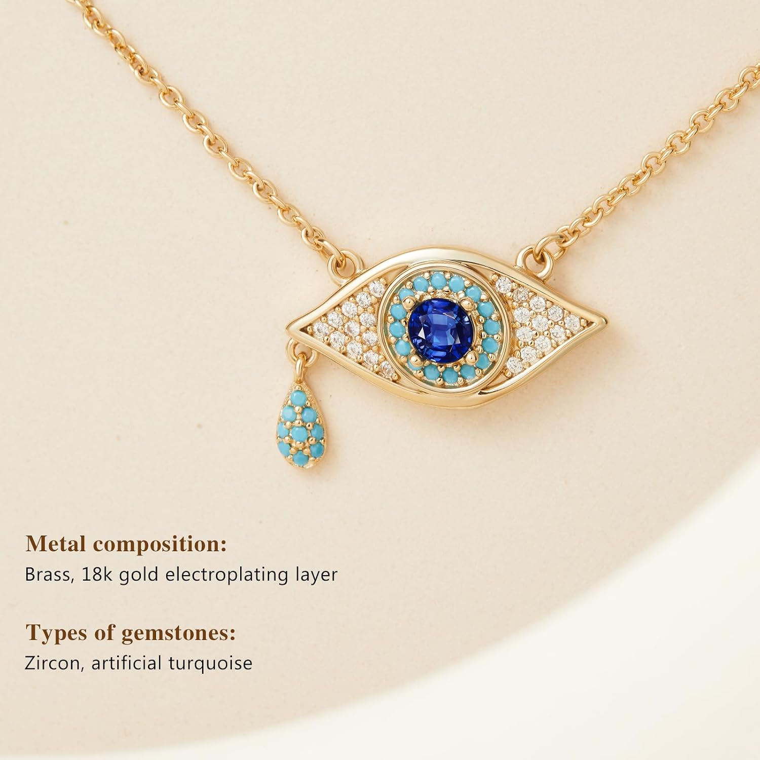 Cicy Bell Evil Eye Necklace for Women 18k Gold Plated Pendant Necklace Cubic Zirconia Turquoise Dainty Trend Jewelry Gift, 16.1" + 1.9" Extender - Image 4