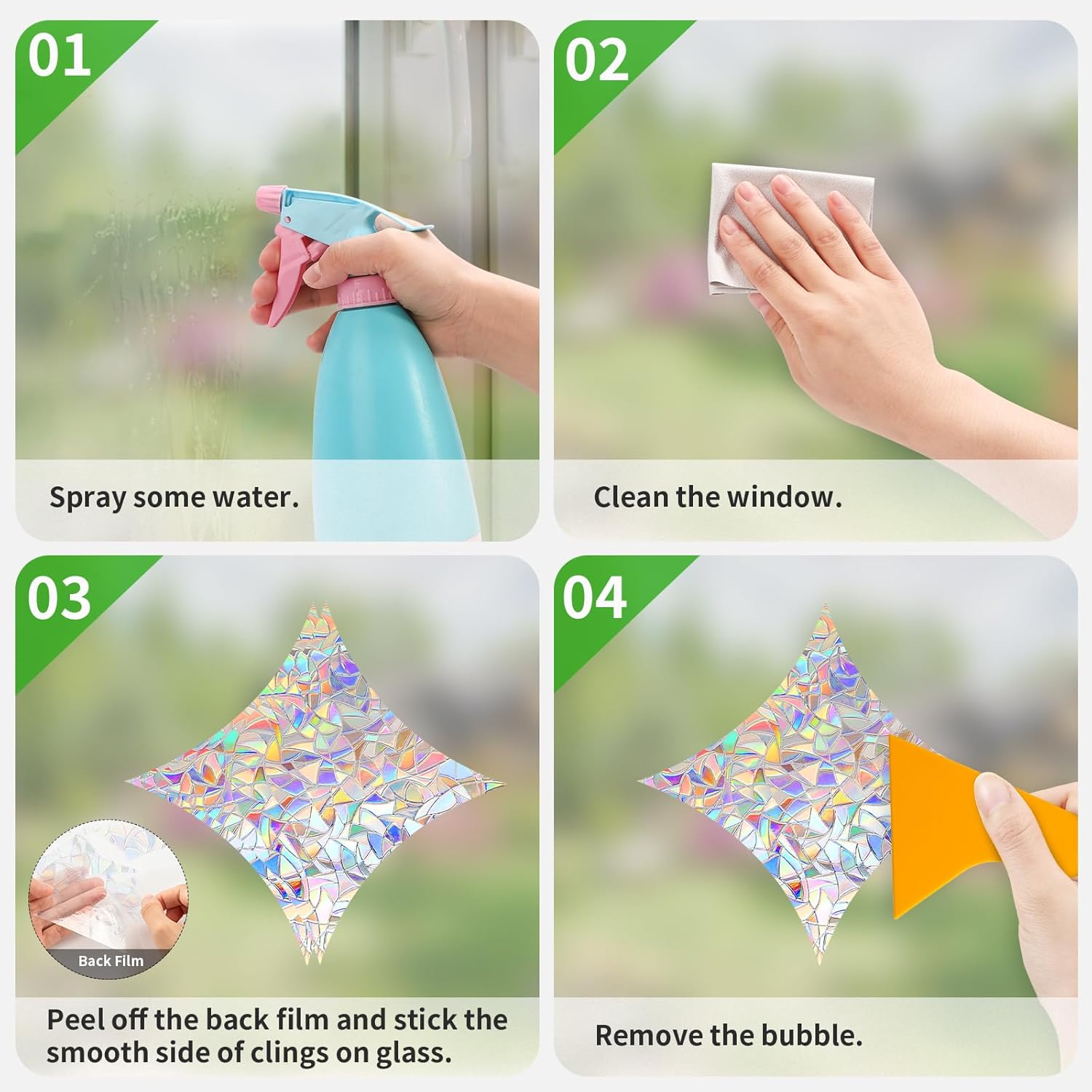 Window Decals to Prevent Birds Strikes, DELLAN 42 Anti-Collision Rainbow Window Clings, Bird Deflectors Stickers for Glass Windows (StarRound) - Image 5