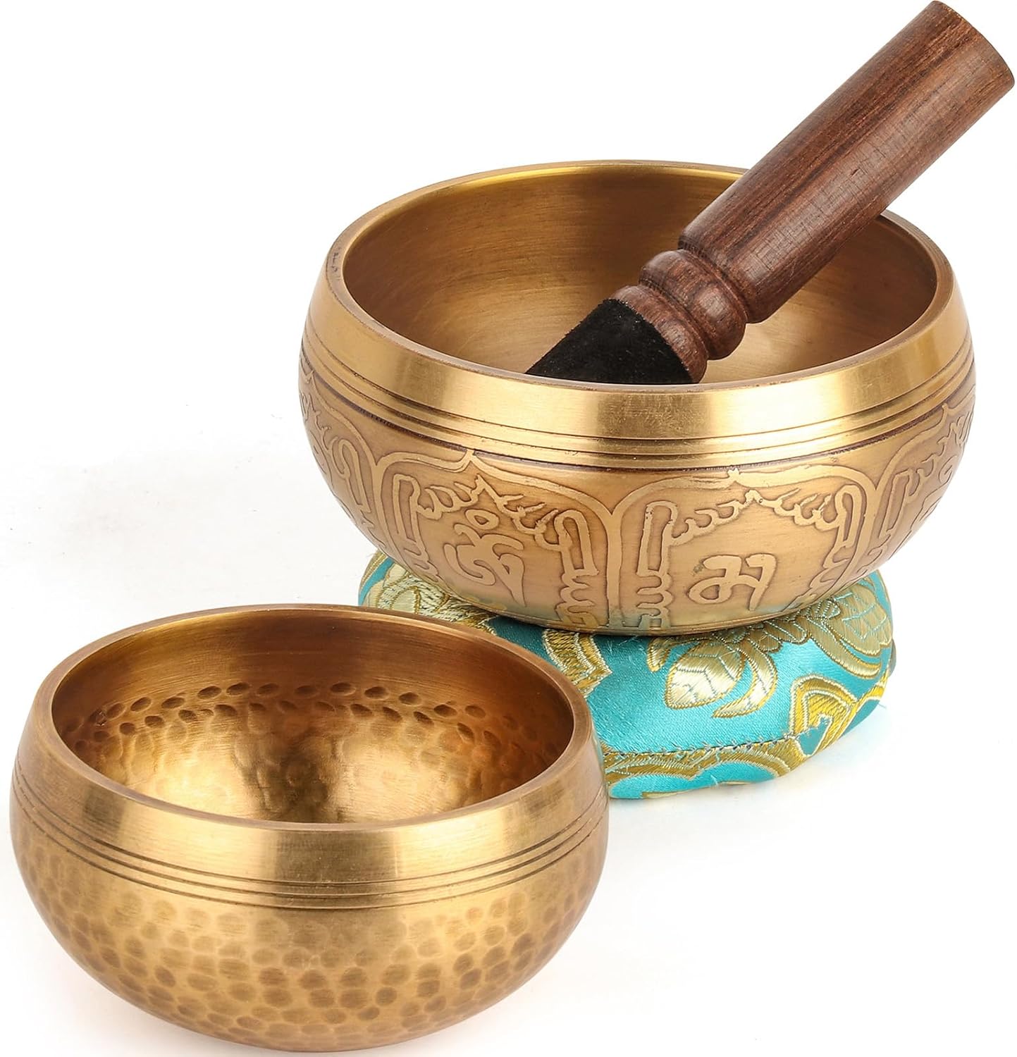Relaehih 2-Pack Tibetan Singing Bowls Set - 100% Handmade in Nepal, Sound Bowl Meditation Set for Yoga, Chakra Healing, Meditation Gifts, Unique Gifts for Women (Blue, 3.15 + 4 inch)