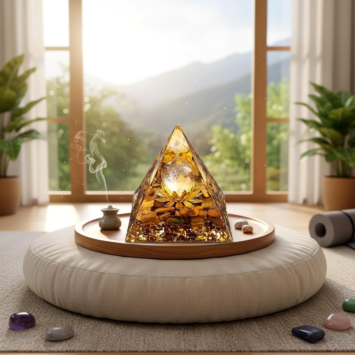Orgone Pyramid Flower of Life Orgonite Money Healing Crystals Pyramid for Positive Energy with Tiger's Eye Stones and Luck White Crystal That Promotes Wealth, Prosperity and attracts Success - Image 9