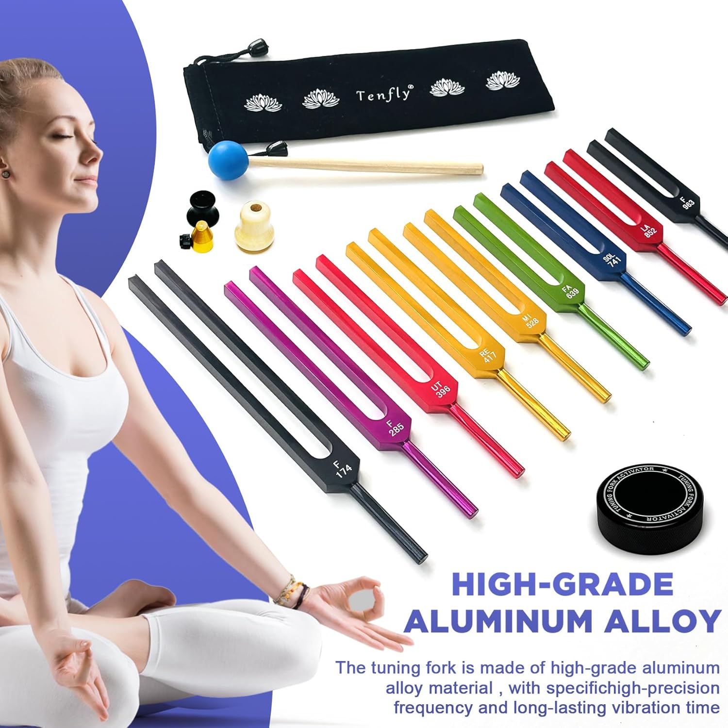 Solfeggio Tuning Fork Set - 10 Multicolour Tuning Forks Perfect for DNA Healing with Exquisite Aluminum Gift Box (174 Hz, 285 Hz, 396 Hz, 417 Hz, 432Hz, 528 Hz, 639 Hz, 741 Hz 852 Hz, 963 Hz) - Image 4