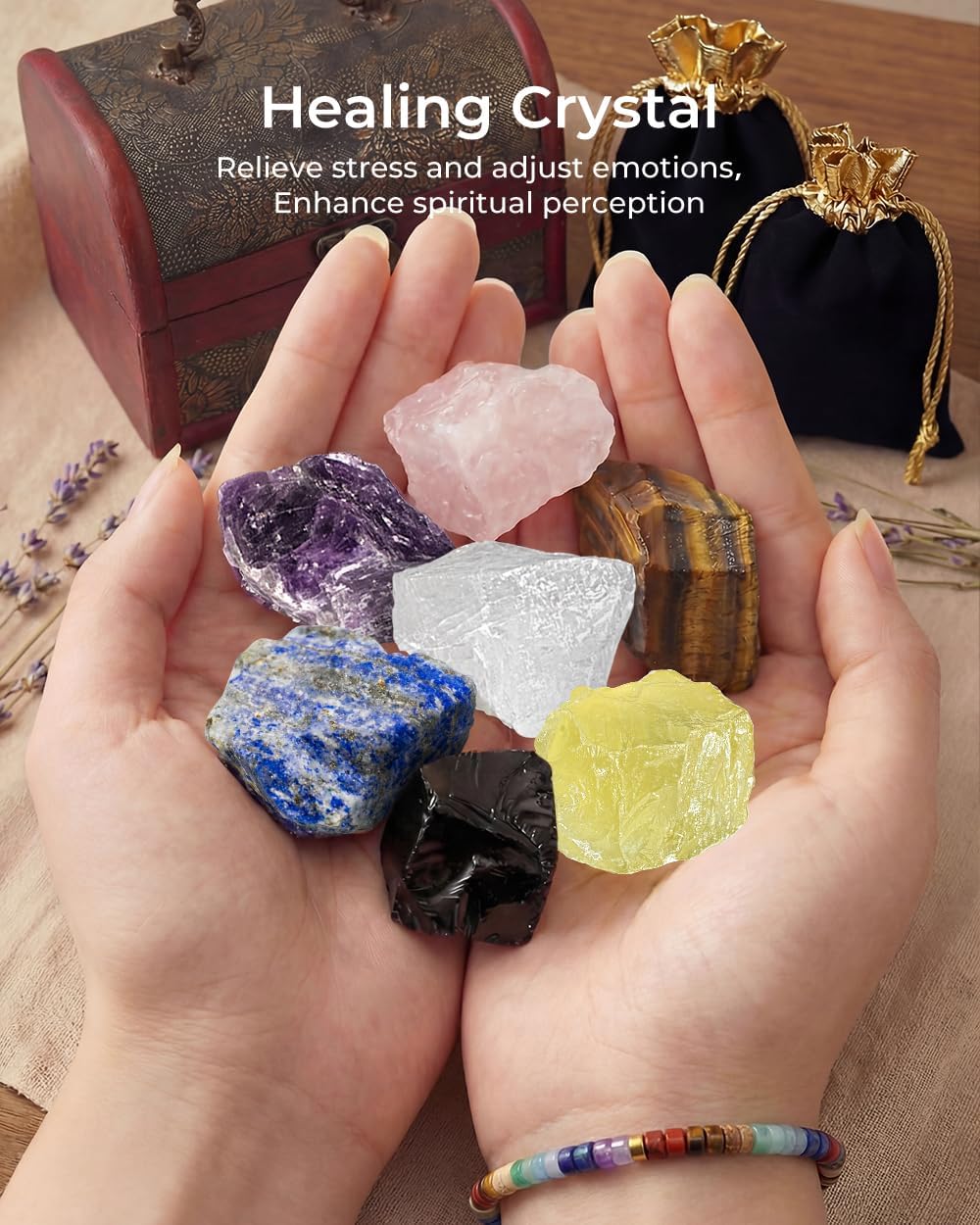 Crystals and Healing Stones Set - Chakra Crystals Gift for Women, Thumb Worry Stones, Chakra Bracelets, 7 Chakra Stones Set, Orgone Pyramid for Positive Energy Balance, Birthday Gifts for Women - Image 6