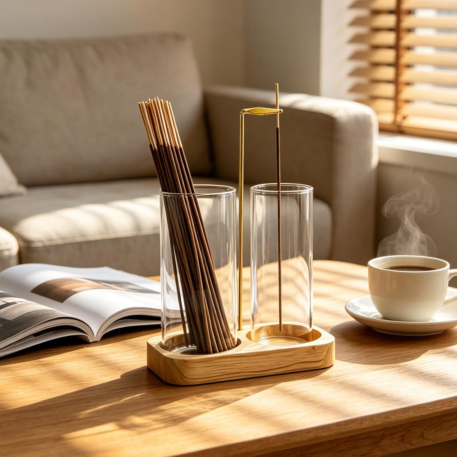Incense Holder, 2 in 1 Wooden Incense Holder for Sticks with 20 Incense Sticks, Anti-ash Incense Burner with Glass Ash Catcher, Wood Incense Holder 20 Stick (2 in 1 Square) - Image 7