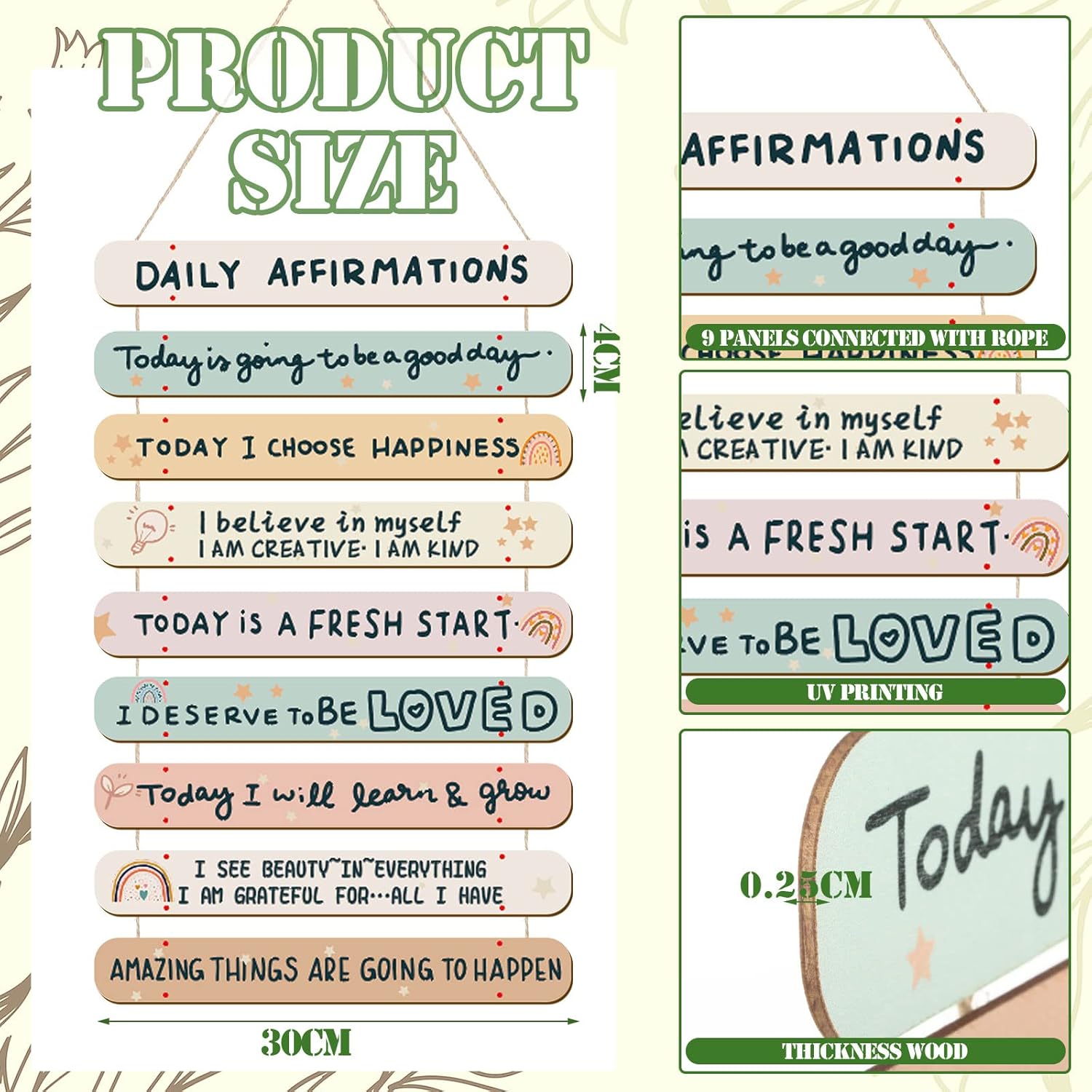 Gerrii Positive Affirmations Wall Decor Wooden Inspirational Wall Art Mental Awareness Motivational Hanging Art Positive Self Love Quotes Decor for Back to School Classroom Nursery Office(Rainbow) - Image 3