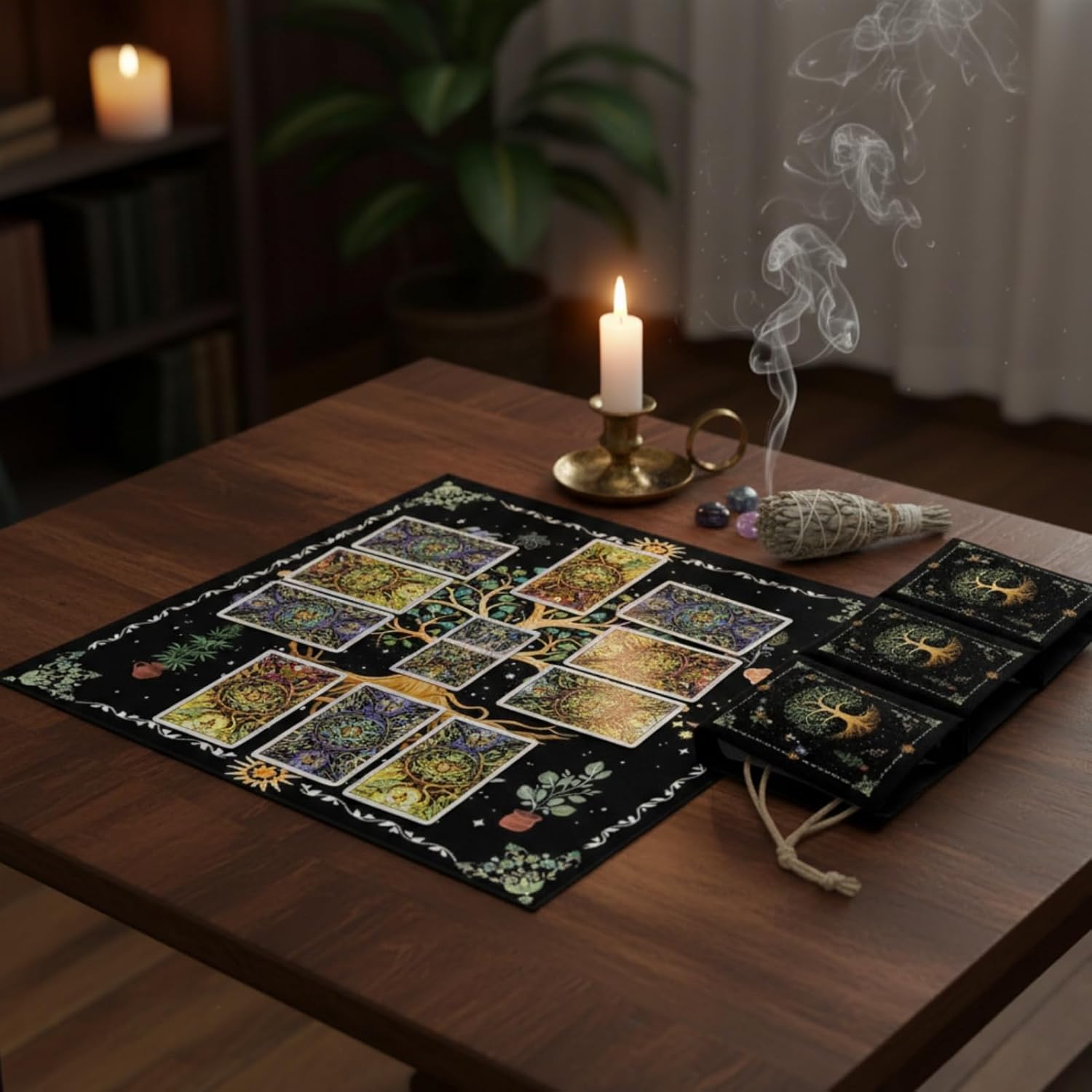 Tree of Life Tarot Cloth and Tarot Bag Set, Altar Cloth for Reading, Portable Tarot Card Bag Pouch for Travel, Witchcraft Supplies & Card Display with Tree Pattern (19.2Inch x 19.2Inch) - Image 7