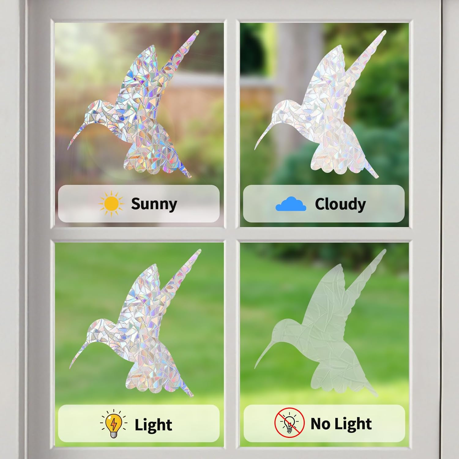 Window Decals to Prevent Birds Strikes, DELLAN 24 Anti-Collision Rainbow Window Clings, Bird Deflectors Stickers for Glass Windows (Birds) - Image 4