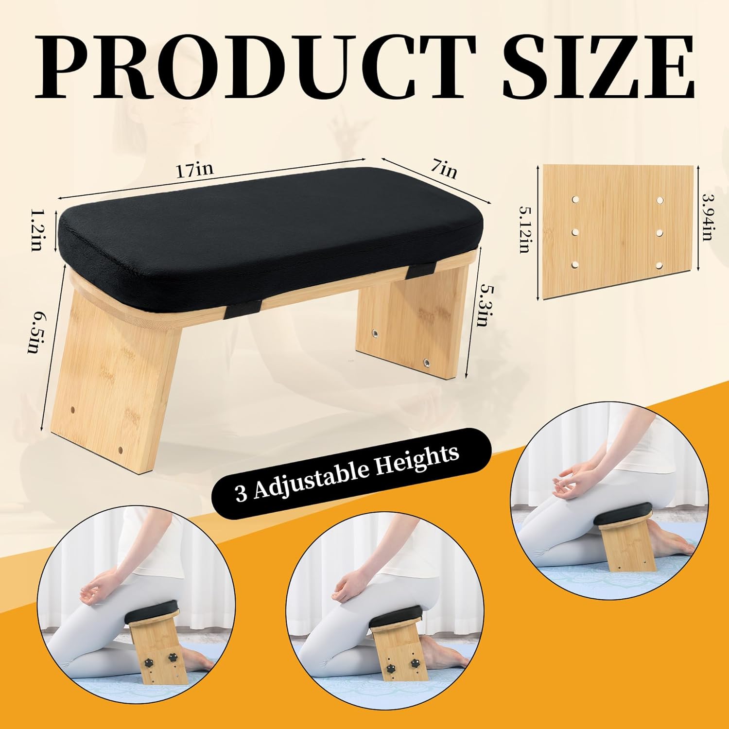 BALAPET Adjustable Height Meditation Bench, Portable Folding Meditation Chair with Velvet Cushion, Ergonomic Meditation Kneeling Stool for Yoga, Mindfulness&Zen Practice(Black) - Image 2