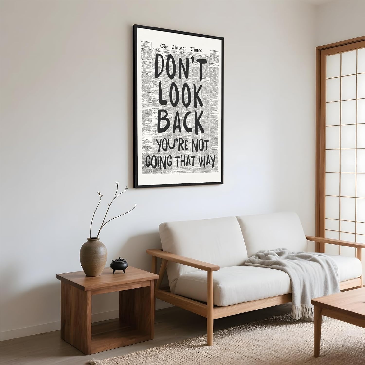 Framed Retro Newspaper Wall Art Trendy Black and White Poster Dont Look Back Inspirational Quote Posters Positive Motivational Affirmation Canvas Print Preppy Aesthetic Office Bedroom Decor 8x12inch - Image 3