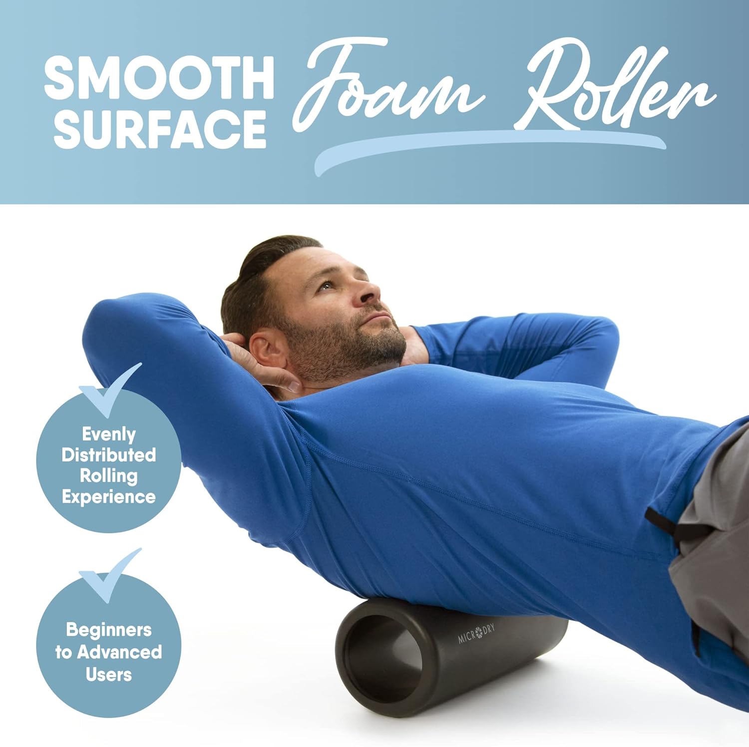 MICRODRY Deluxe Fitness Foam Back Roller for Muscle Relief, Roller for Yoga, Stretching, Deep Tissue Firm Massage & Trigger Point Release, Exercise Workout at Home or Gym, 13x5.3, Dark Grey - Image 2