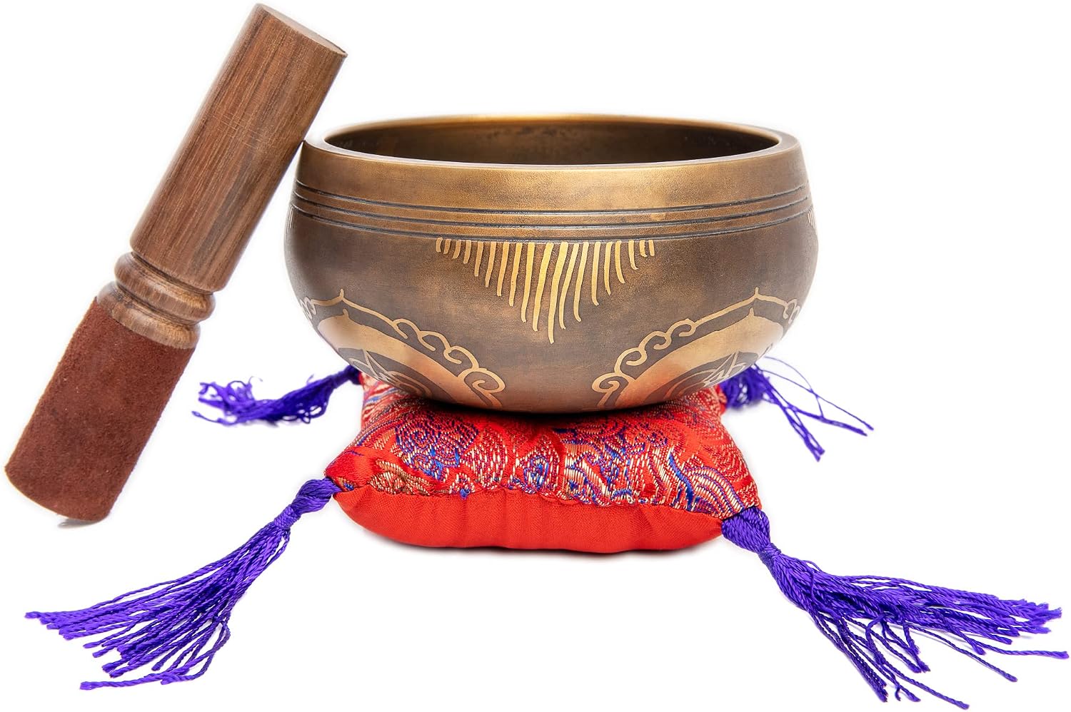 Tibetan Singing Bowl Set - Easy To Play Authentic Handcrafted For Meditation Sound Chakra Yoga Healing 4 Inches By Himalayan Bazaar (Brown and Maroon) - Image 5