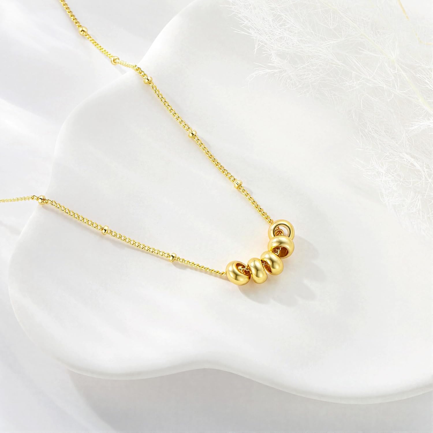 M MOOHAM Gold Necklace for Women Non Tarnish - Dainty 14K Gold Plated Beaded Chain Small Pendant Necklaces Simple Pearl Circle Beads Teardrop Pendant Necklace for Women Trendy Jewelry Gifts - Image 7