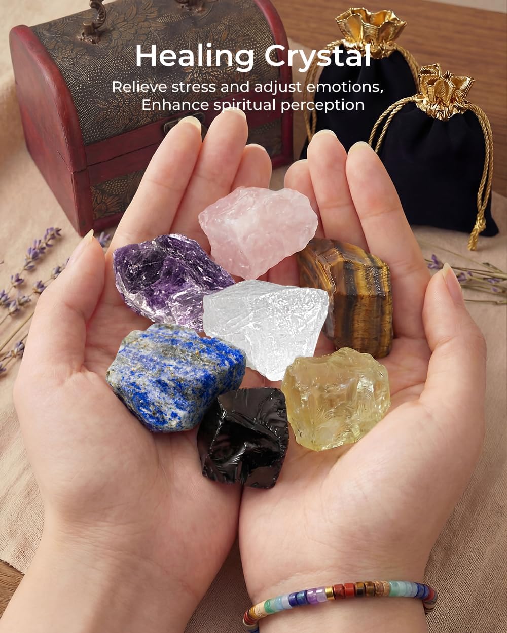 Chakra Bracelets Healing Crystals Set, Crystals and Healing Stones Reiki Energy Protection, Wooden Box, Mothers Day Birthday Gifts for Mom, Meditation Relax, Relief Anxiety Stress Gifts for Women - Image 6