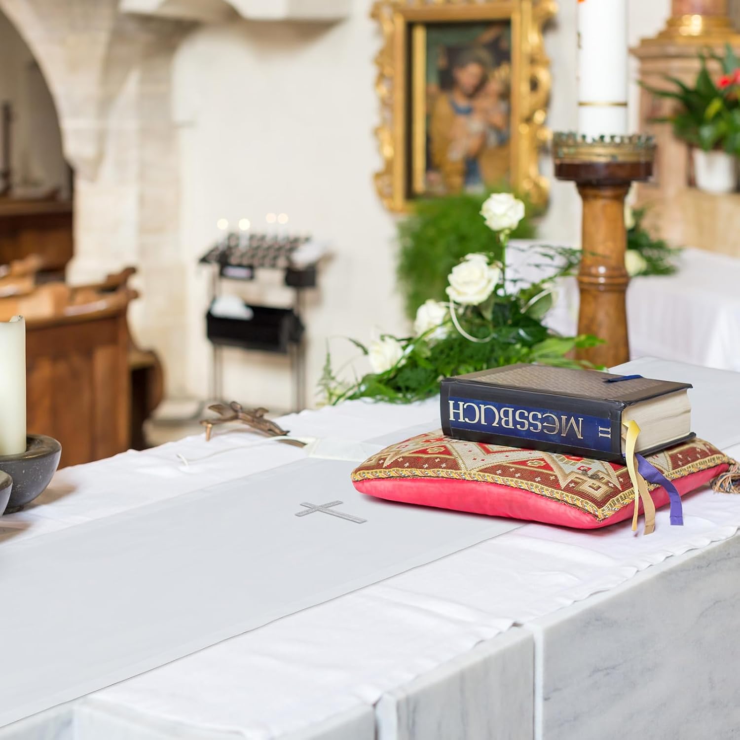White Altar Cloth Communion Table Cloths for Church Holy Communion Tablecloth Runner Church Spiritual Frontal for Gatherings Baptism Ceremonies(62 x 24 Inches,Table Runner) - Image 6