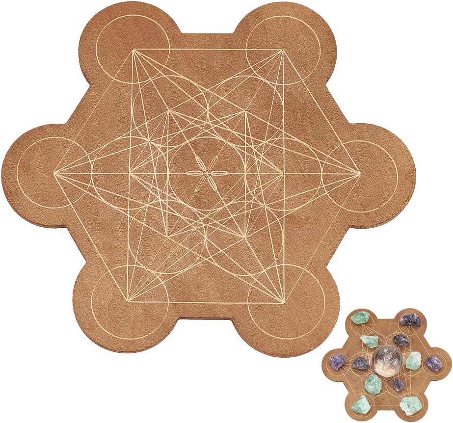 INFUNLY Crystal Grid Board - Wooden Geometry Energy Grids Board for Crystals & Stones, Decorative Coaster for Home Office & Table Decoration