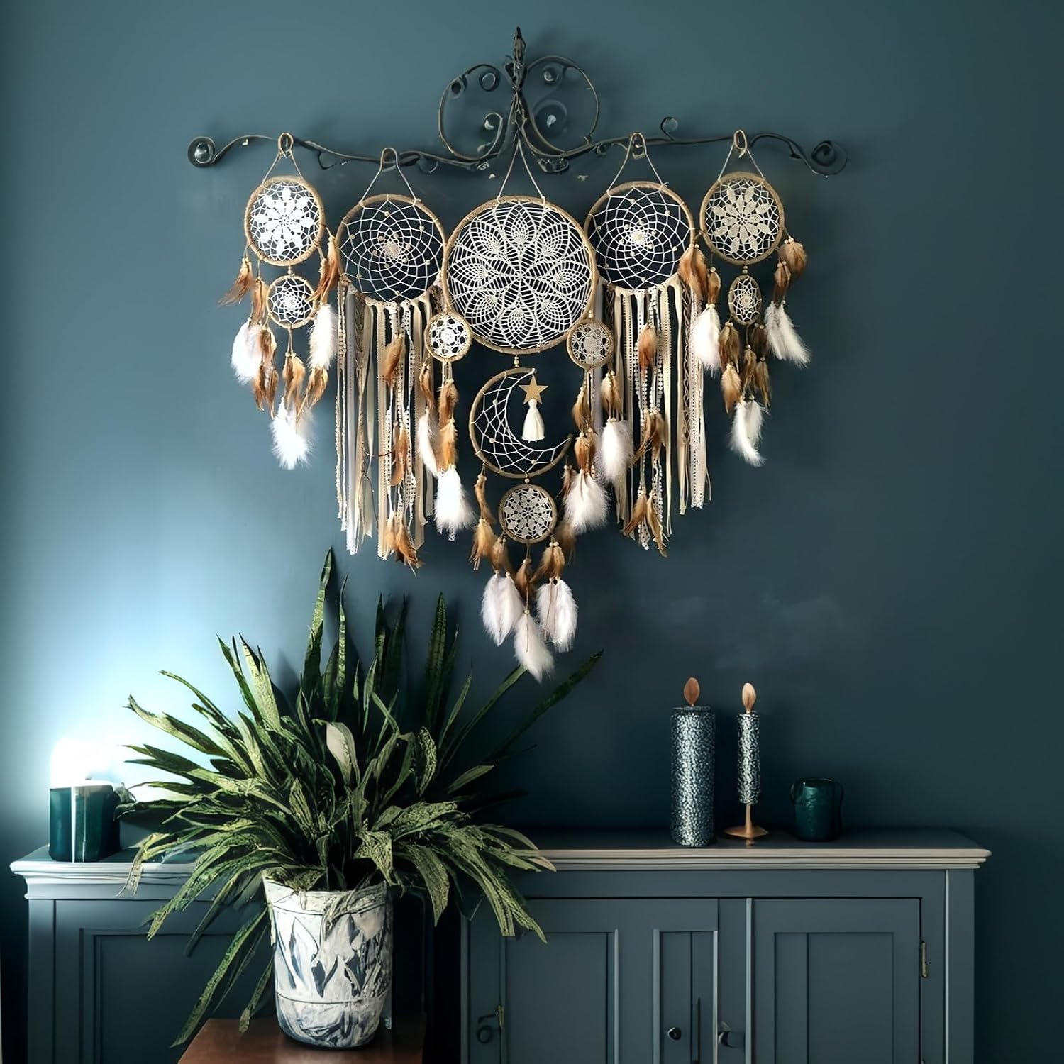Dream Catcher Wall Decor,Large Boho Dream Catcher with Luxurious Feathers & Beads, Handmade Wall Hanging for Bedroom,Living Room, Gift Ready for Girls & Adults (Camel) - Image 2