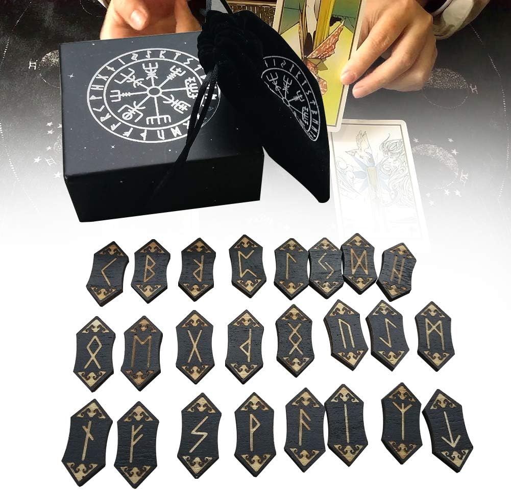 EMVANV Handmade Wooden Rune Divination Game Set, Props Supermarket Board Game Family Nordic Handmade Woodcut Rune Stones Card Set with Dedicated Rune Storage Bag - Image 7