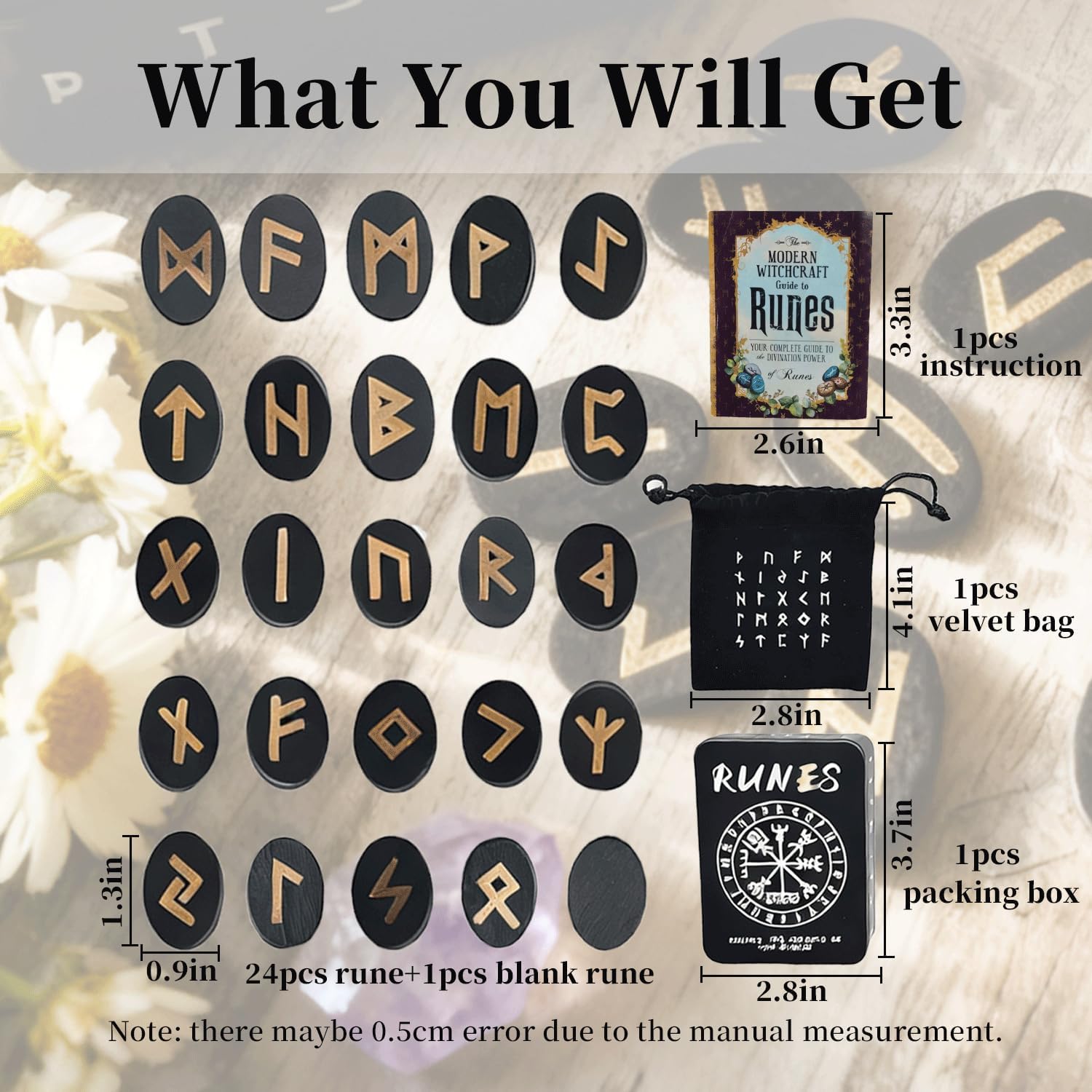 25Pcs Runes Set, Wood Rune Stones with Instruction & Velvet Pouch, Viking Runas for Beginners, Ideal for Witchcraft, Divination, Meditation & Spiritual Practices - Image 2