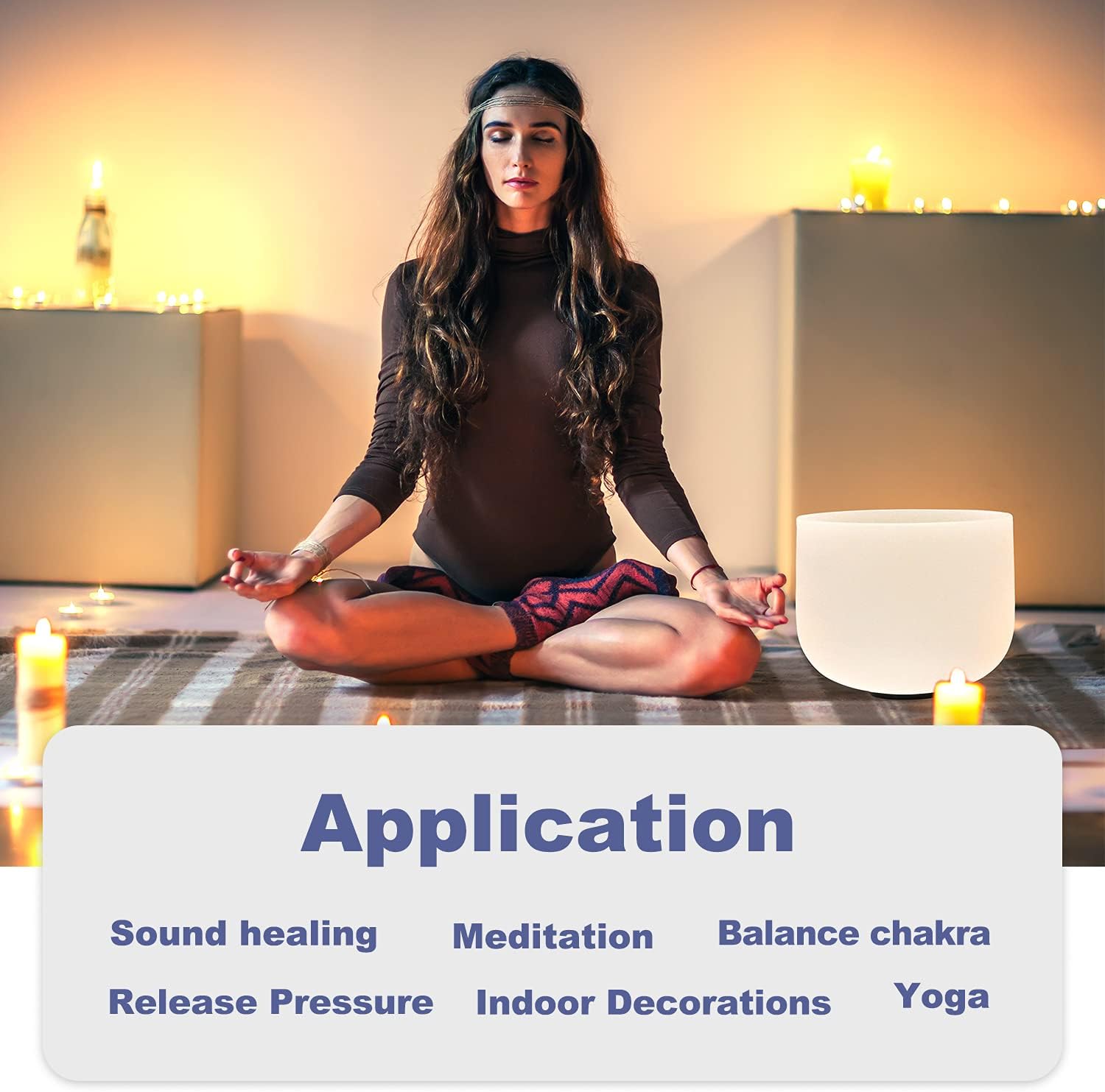CVNC 440HZ 8 Inch F Note Heart Chakra Frosted Quartz Crystal Singing Bowl with Mallet and O-ring for Sound Healing Meditation - Image 6