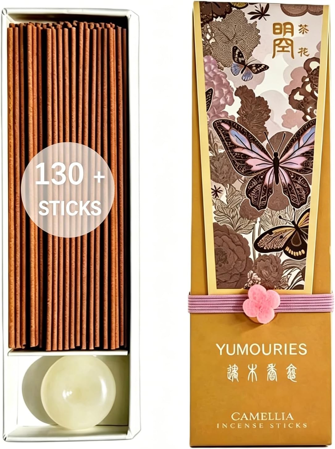 Camellia Incense Sticks 30g · Non-Toxic · Low Smoke for Meditation | Woody floral blend, 20-min burn sticks, with pebble holder, home fragrance, stress relief, gift for spa yoga home