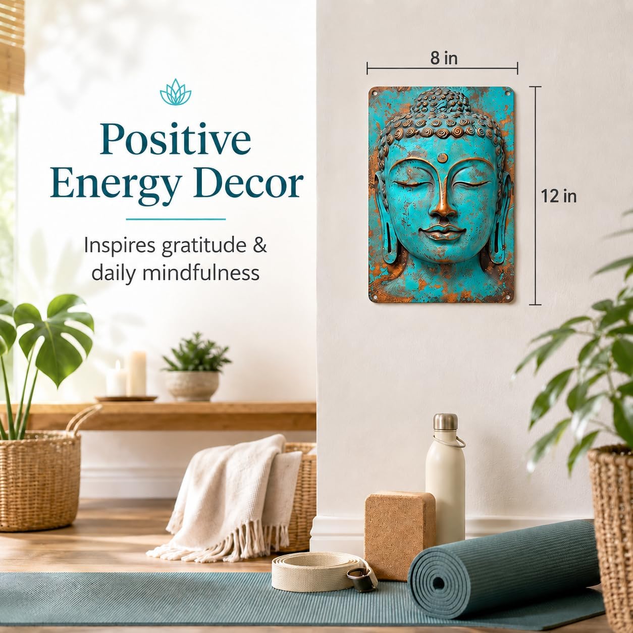 Turquoise Buddha Metal Wall Art, 8x12 Inch Vintage Zen Buddha Aluminum Sign, Rustic Spiritual Decor for Yoga Studio, Meditation Room, Boho Home Accent - Image 5