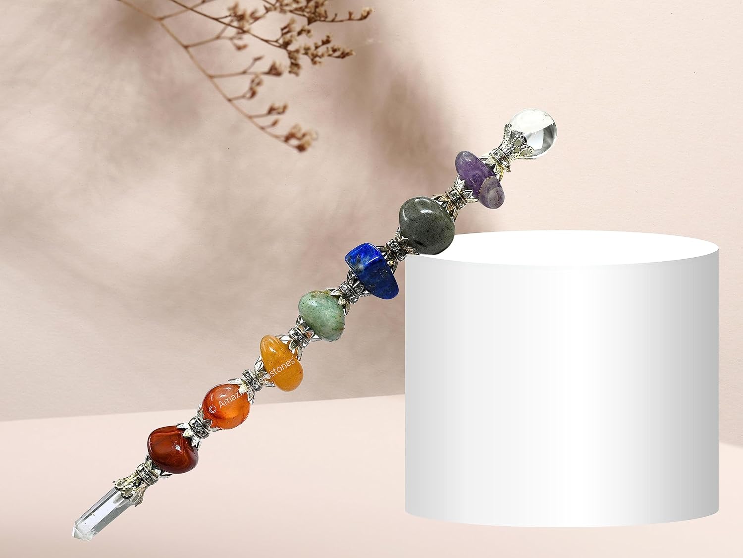 Amazing Gemstone Crystal Chakra Wand Healing Crystal Wands Witchcraft - Chakra Tumbled Crystal Wand for Meditation, Witchcraft, Healing, Yoga, Magic and More - Crystals and Healing Stones Gift - Image 5