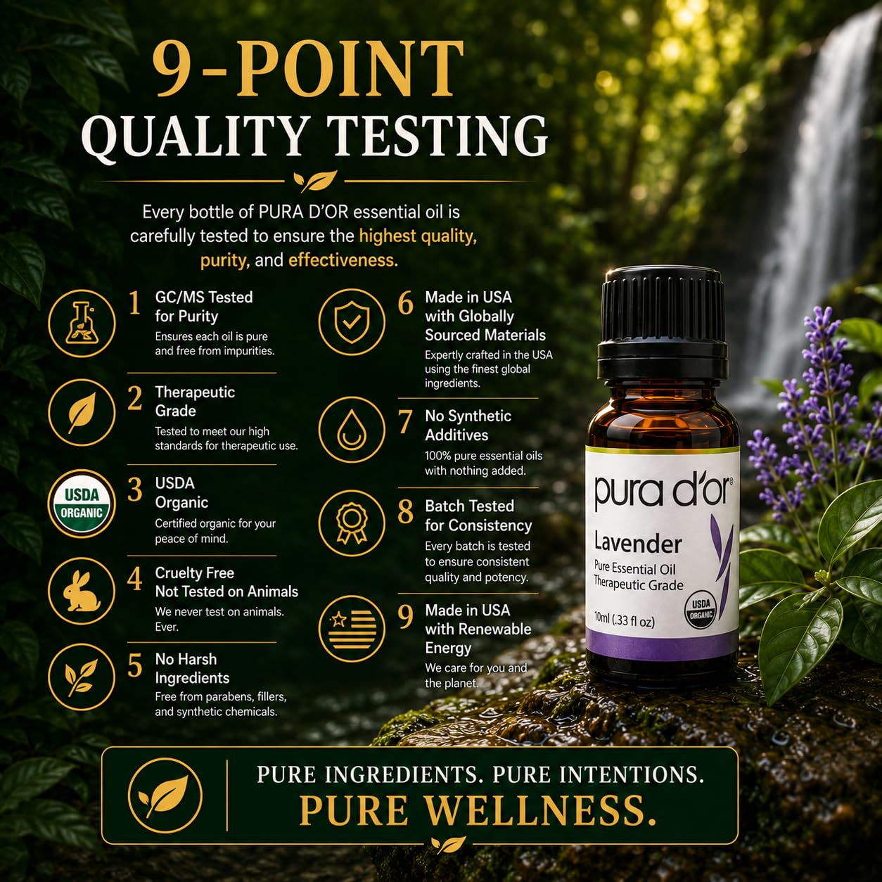 PURA D'OR Organic Perfect10 Essential Oils Set - 10x 10mL Wood Box Aromatherapy Gift Set - 100% Pure Therapeutic Grade for Relaxation and Wellness (Lavender, Peppermint, Eucalyptus, Tea Tree & More) - Image 5