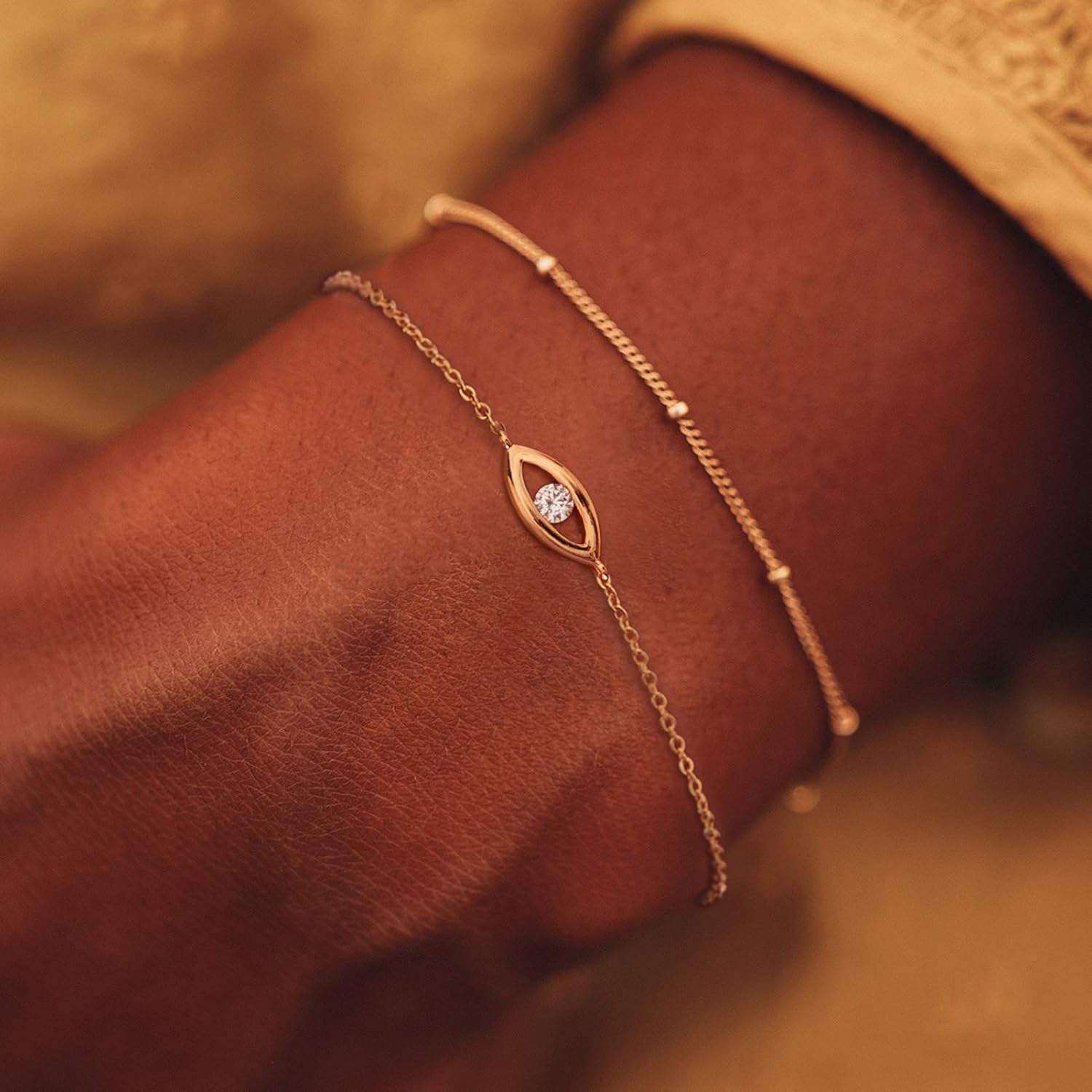 MTMY Evil Eye Bracelet for Women 14K Gold Plated Dainty Bracelets with Crystcal Adjustable Chain Cute Eye Bracelet Gold Jewelry for Her - Image 4
