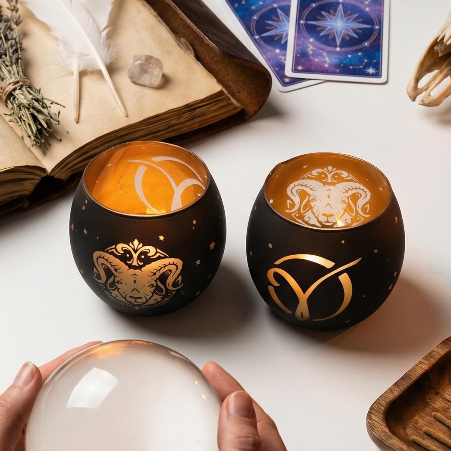 Aries Gifts for Women Men - Zodiac Candle Holder Set of 2, Laser Engraved Glass Tealight Candle Holder for Astrology Decor, Votive Candle Holder for Constellation Birthday Gifts, Black & Gold - Image 6
