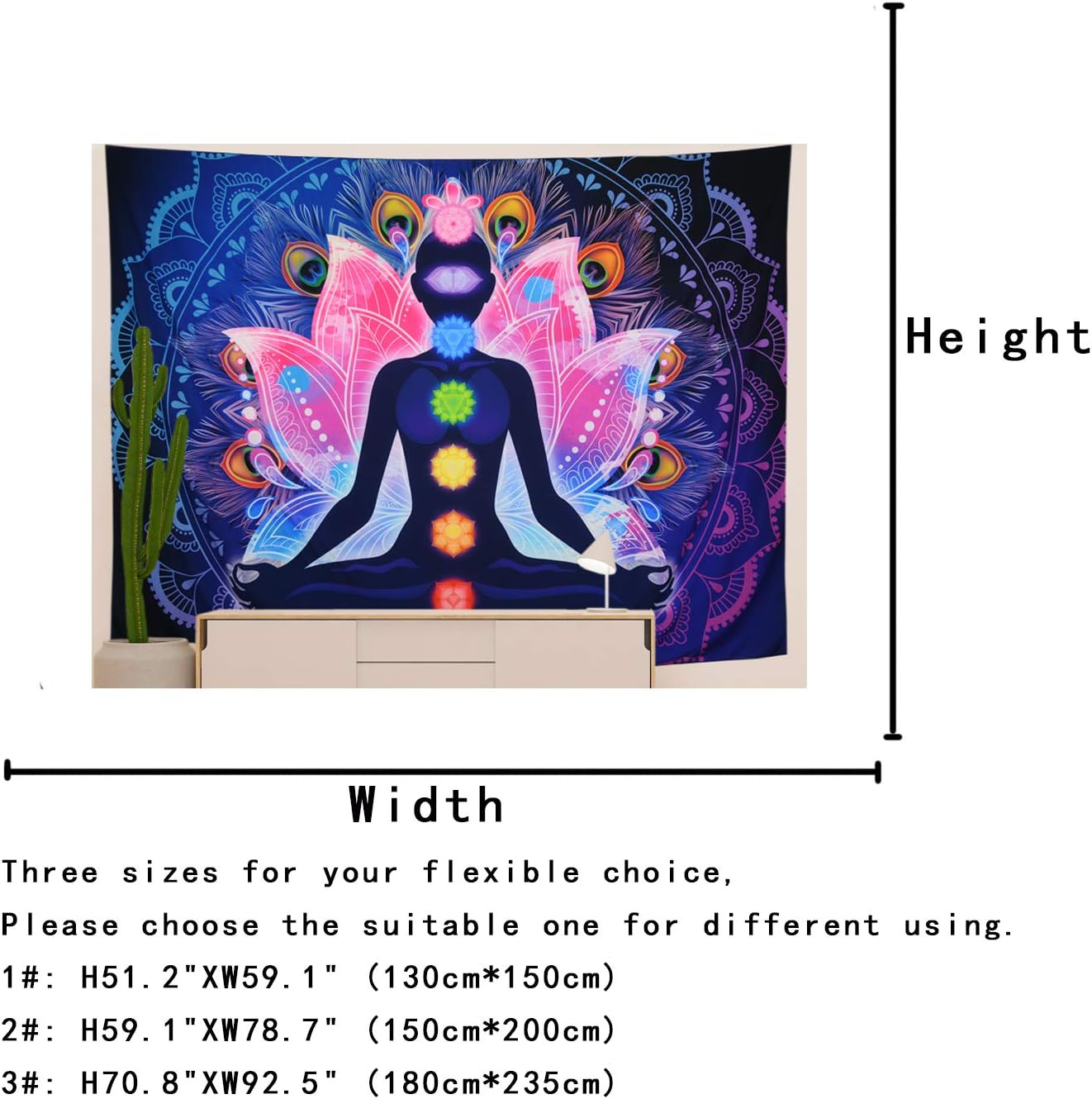 Maccyafst Seven Chakra Yoga Meditation Wall Hanging - Colorful Mandala Indian Hippie Chakra Tapestry for Studio Room (H51.2 W59.1) - Image 5