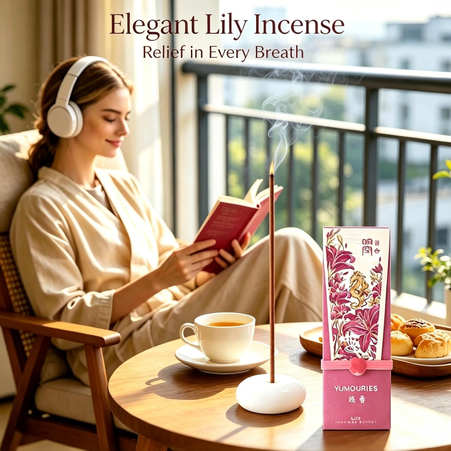Lily Incense Sticks 30g · Non-Toxic · Low Smoke for Stress Relief & Prayer | Chinese woody-floral incense, Sandalwood & Agarwood base, 20-min burn, home fragrance, meditation, with pebble holder - Image 3