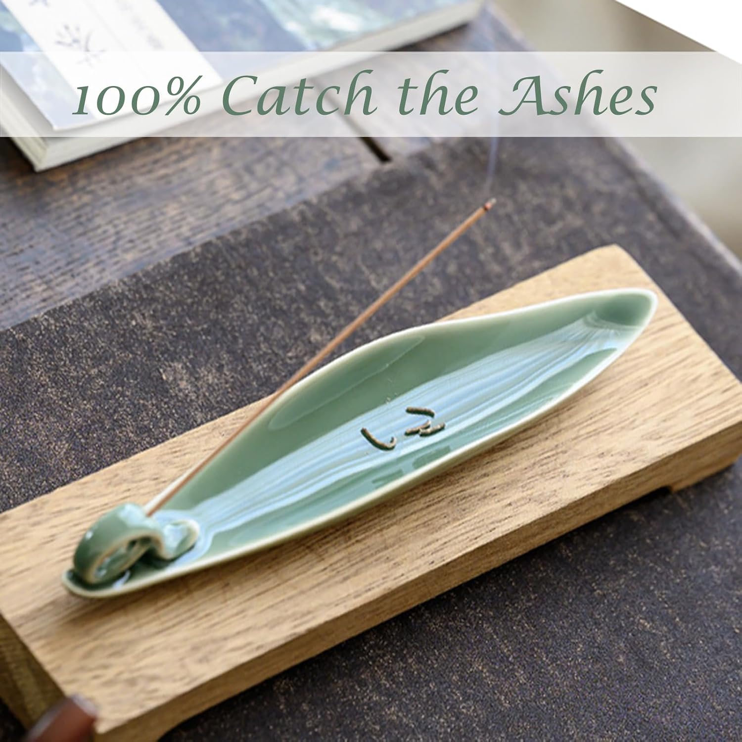 9" Length Incense Stick Holder with 3 Holes, White Porcelain Incense Tray Ash Cather for Spa, Meditation Room, Yoga, Home, Office (Green) - Image 6