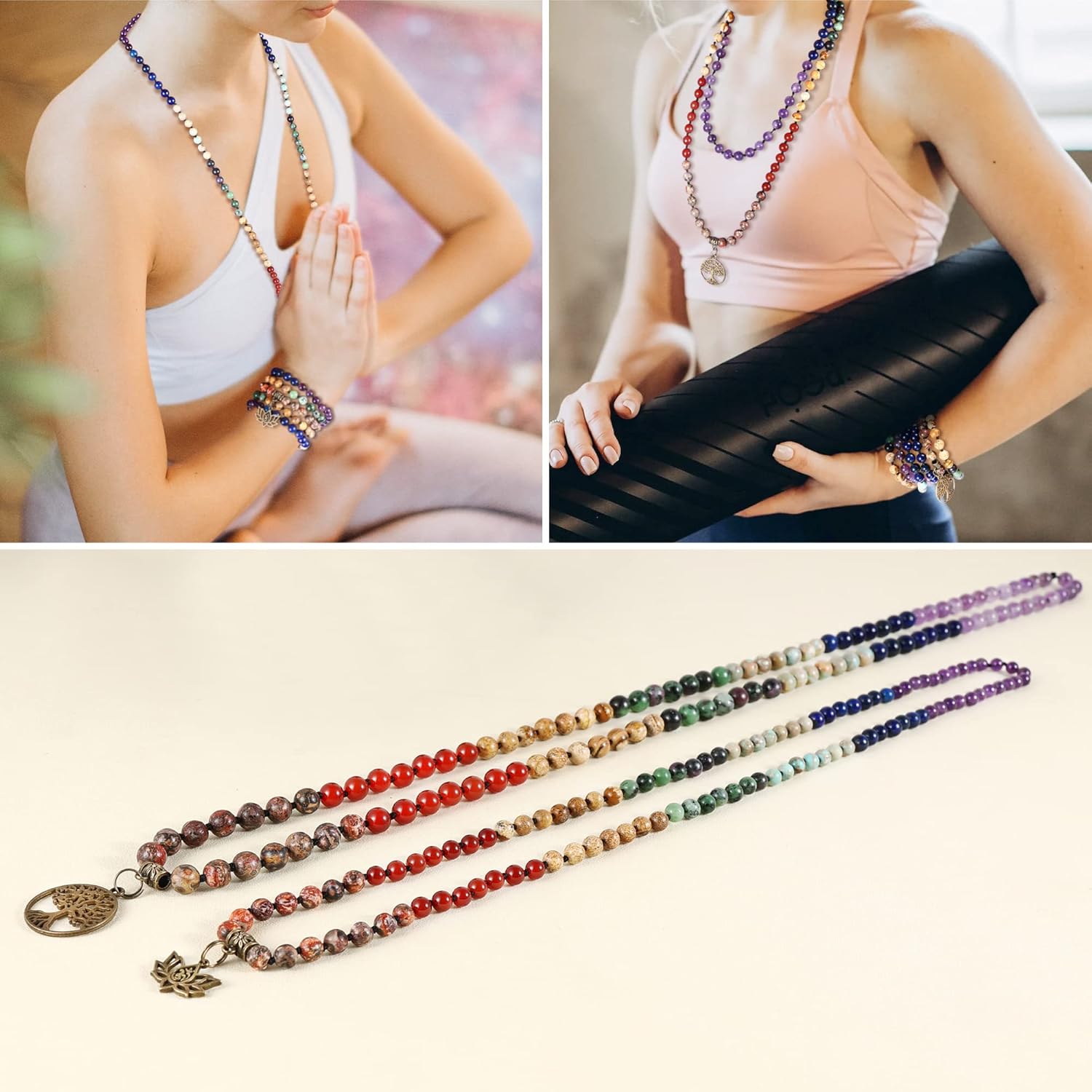 Bivei 7 Chakra 108 Mala Beads Bracelet Real Gemstone Yoga Meditation Hand Knotted Mala Prayer Bead Necklace - Image 7
