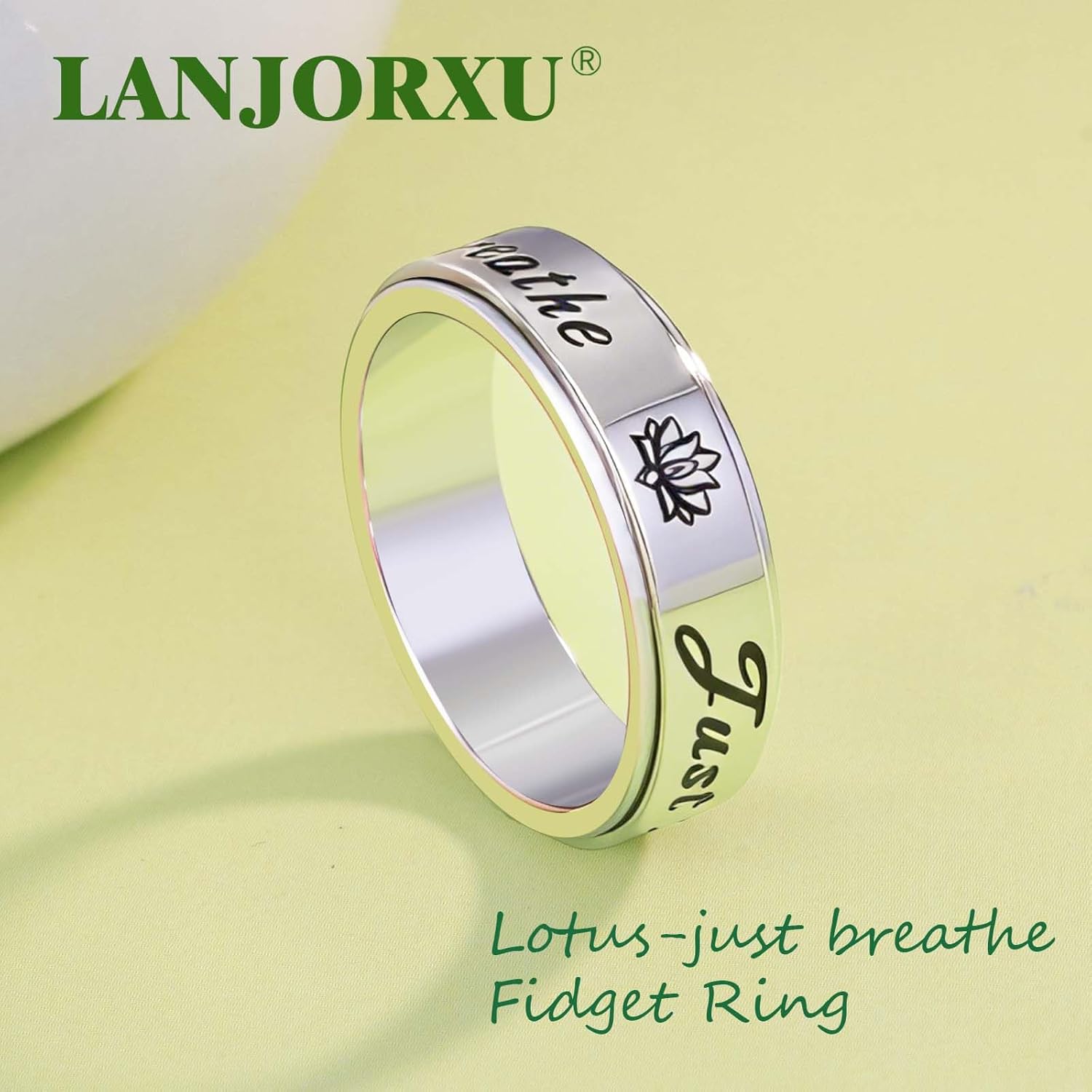 Serene Lotus Fidget Ring: Just Breathe Anxiety Spinner Ring for Women, Floral Pattern Rotating Band for Calm & Focus, 18K Gold Plated Stainless Steel Jewelry Gift - Image 5