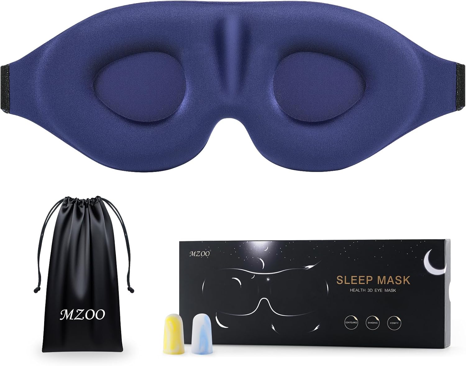 MZOO Luxury Sleep Eye Mask for Side Sleeper Men Women, Zero Eye Pressure 3D Sleeping Mask, Light Blocking Patented Design Night Blindfold, Soft Eye Shade Cover for Travel, Blue
