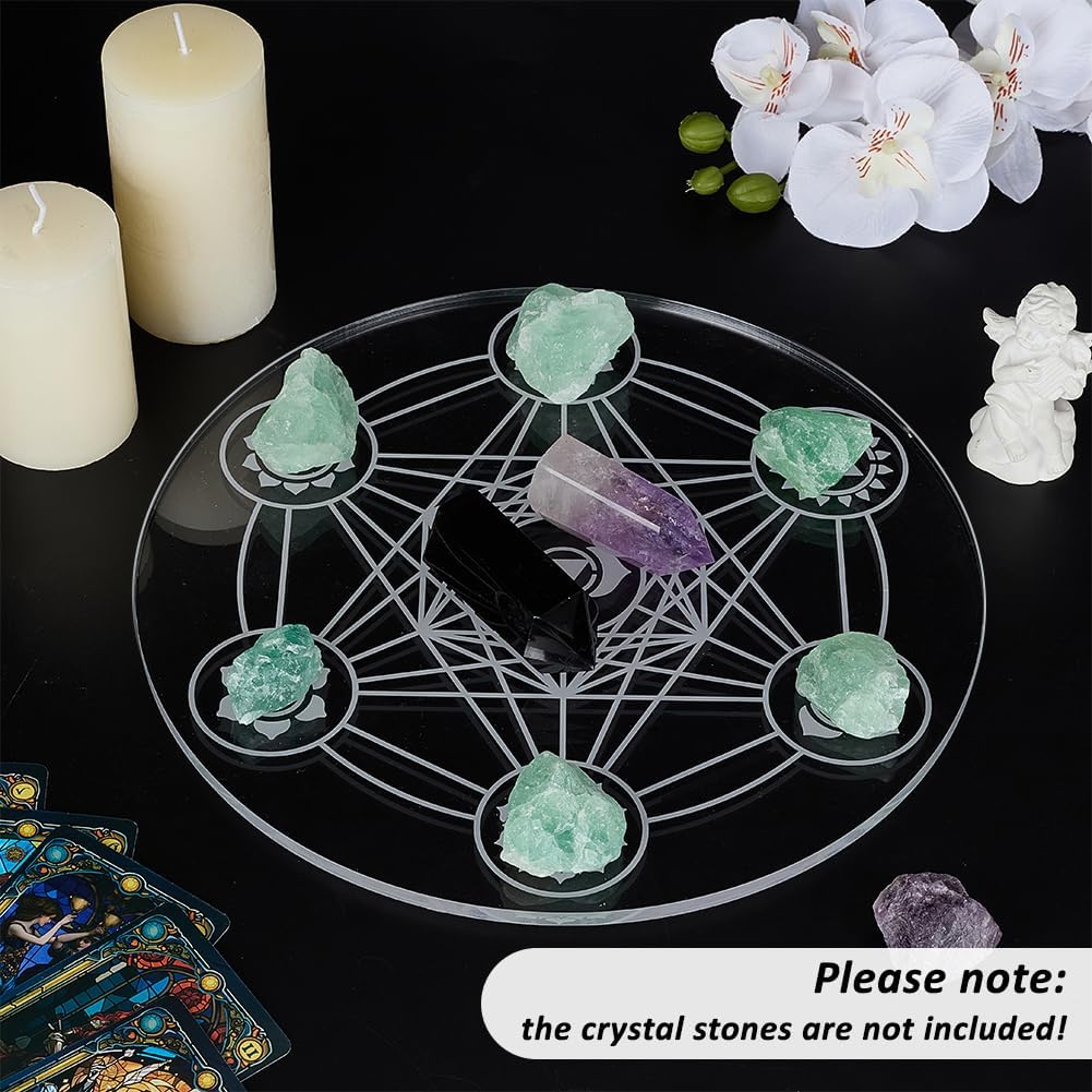 FINGERINSPIRE Crystal Grid Board 10Inch Astrolabium Sacred Geometry Board for Crystals And Stone WhiteSmoke Acrylic Displaying Plate for Sacred Geometry Wall Decor Meditation Chakra Ritual - Image 4