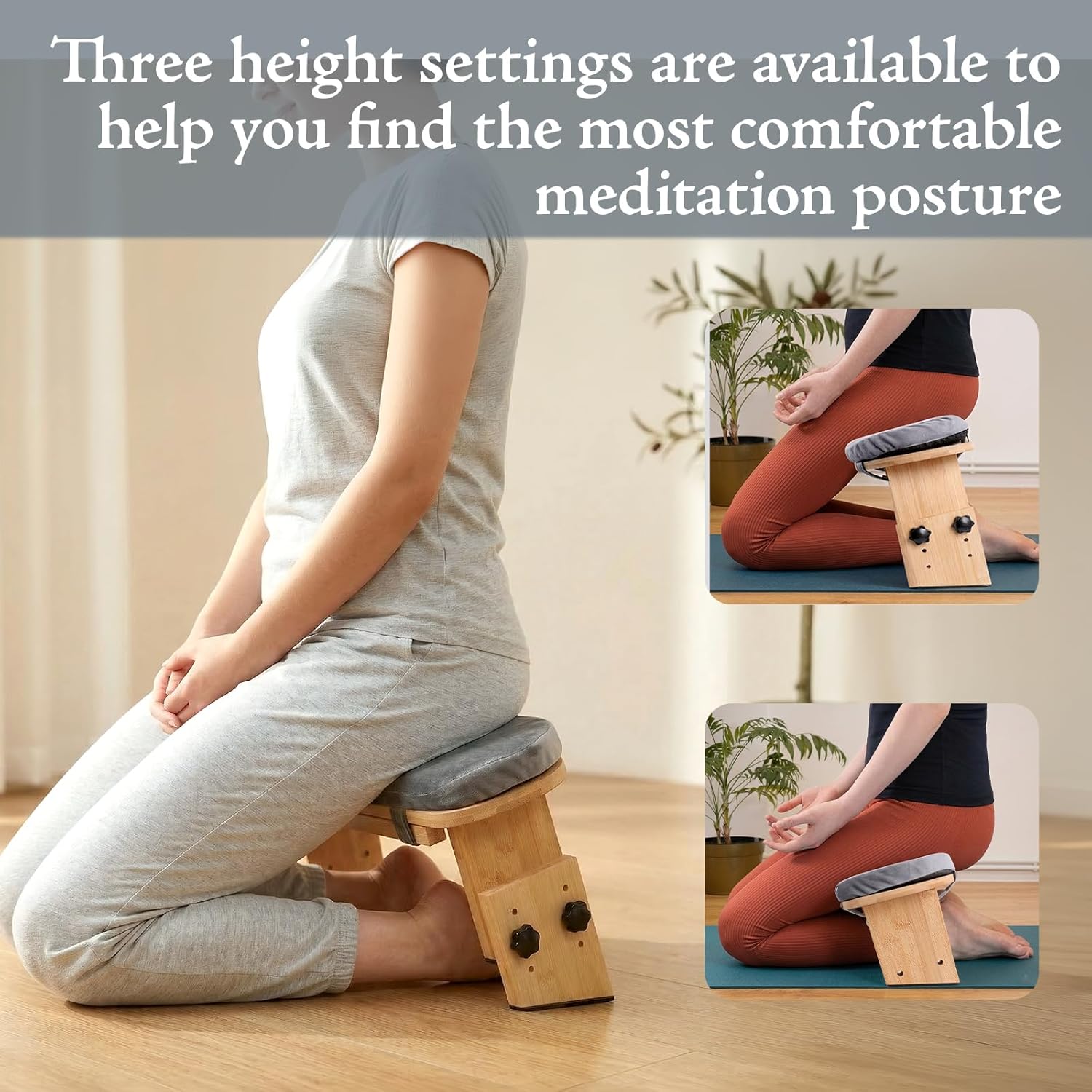 Adjustable Height Meditation Bench with Velvet Cushion, Bamboo Folding Prayer Kneeling Stool Yoga Meditation Chair, Zen Prayer Bench - Image 5