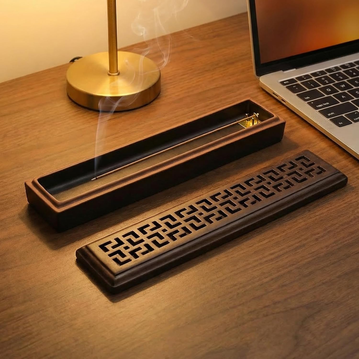 CEREMONY Incense Holder for Sticks, Ceramic Insence-Stick Holder Ash Catcher, Incense Holder Timkburner for Meditation Yoga Spa Room Incense Holder (Lever Brown) - Image 3