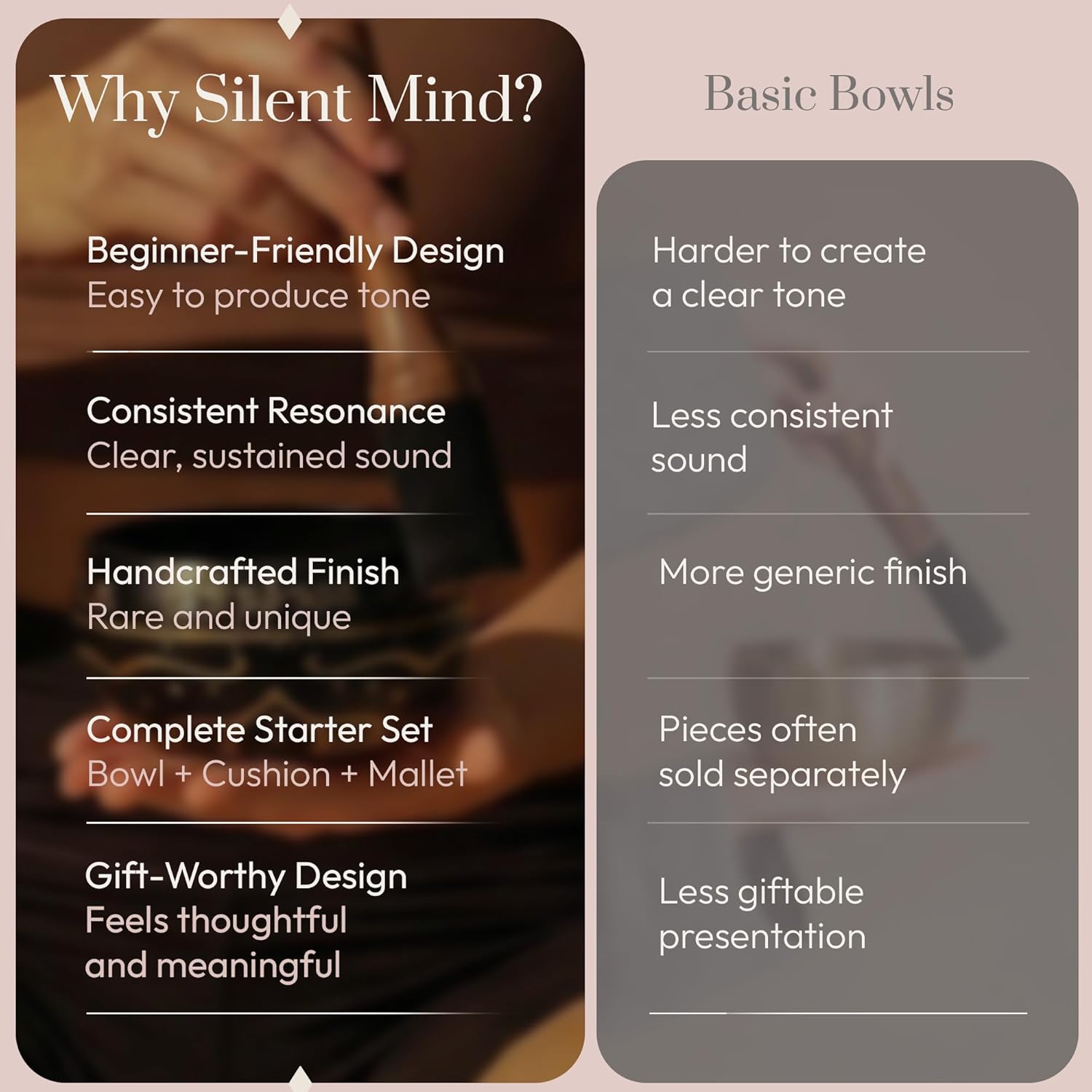 Silent Mind Tibetan Singing Bowl Set – Easy to Play & Beginner Friendly Meditation Bowl with Cushion & Mallet | Stress Relief & Mindfulness | Gift-Ready - Image 6