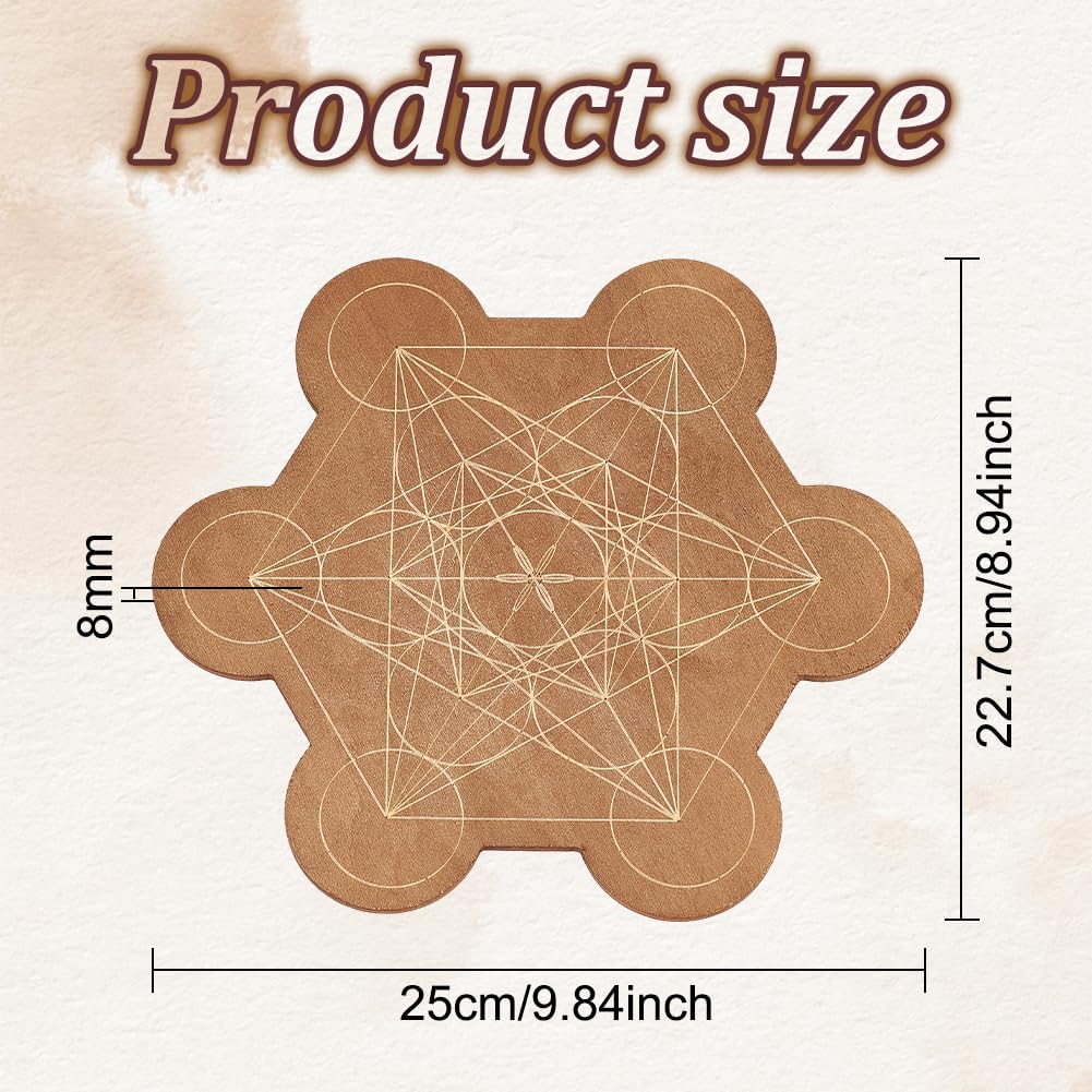 INFUNLY Crystal Grid Board - Wooden Geometry Energy Grids Board for Crystals & Stones, Decorative Coaster for Home Office & Table Decoration - Image 2