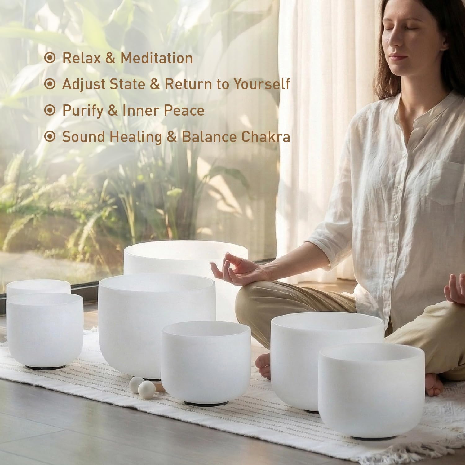 CVNC 432HZ 6-12 Inch Set Of 7 PCS Crystal Singing Bowls Frosted White | Chakra Quartz Sound Bowls for Sound Healing Meditation & Yoga with 2 PCS Travel Carry Case Bag and Mallets - Image 3